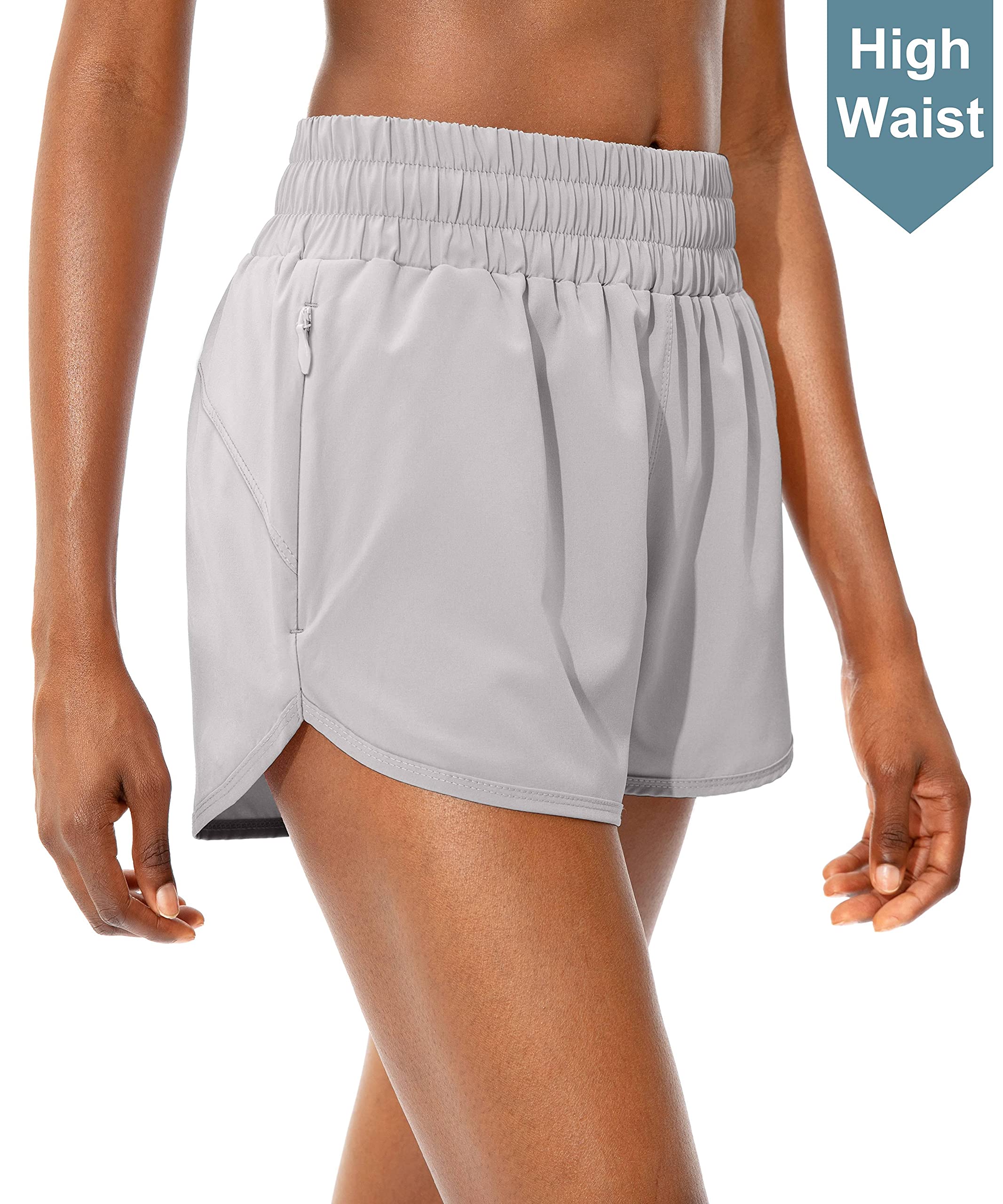 SANTINY High Waisted Running Shorts for Women with Zip Pockets - Athletic Workout Gym Shorts with Liner | Perfect for Jogging, Yoga & Fitness Training