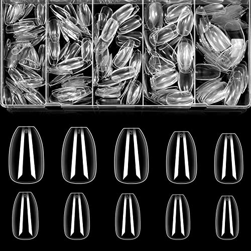 BTArtbox 500PCS Clear Coffin Acrylic Fake Nails - Ballerina Full Cover False Nail Tips with Storage Case for Nail Salons & DIY Manicure | 10 Sizes | Perfect for Wedding, Party & Professional Nail Art