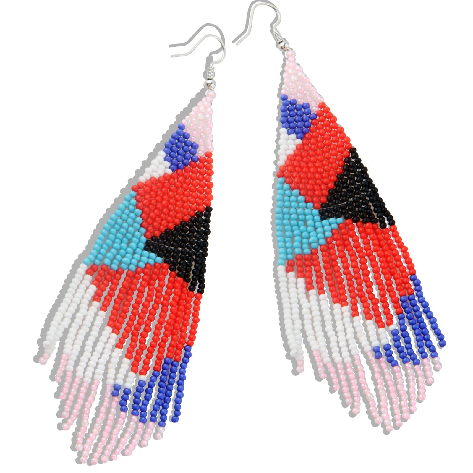 Long Beaded Tassel Earrings - Classic Plaid Fringe Drop Earrings for Women | Seed Bead Tribal Dangle Earrings | Handmade Bohemian Jewelry | Perfect for Parties, Weddings, Date Nights & Everyday Wear