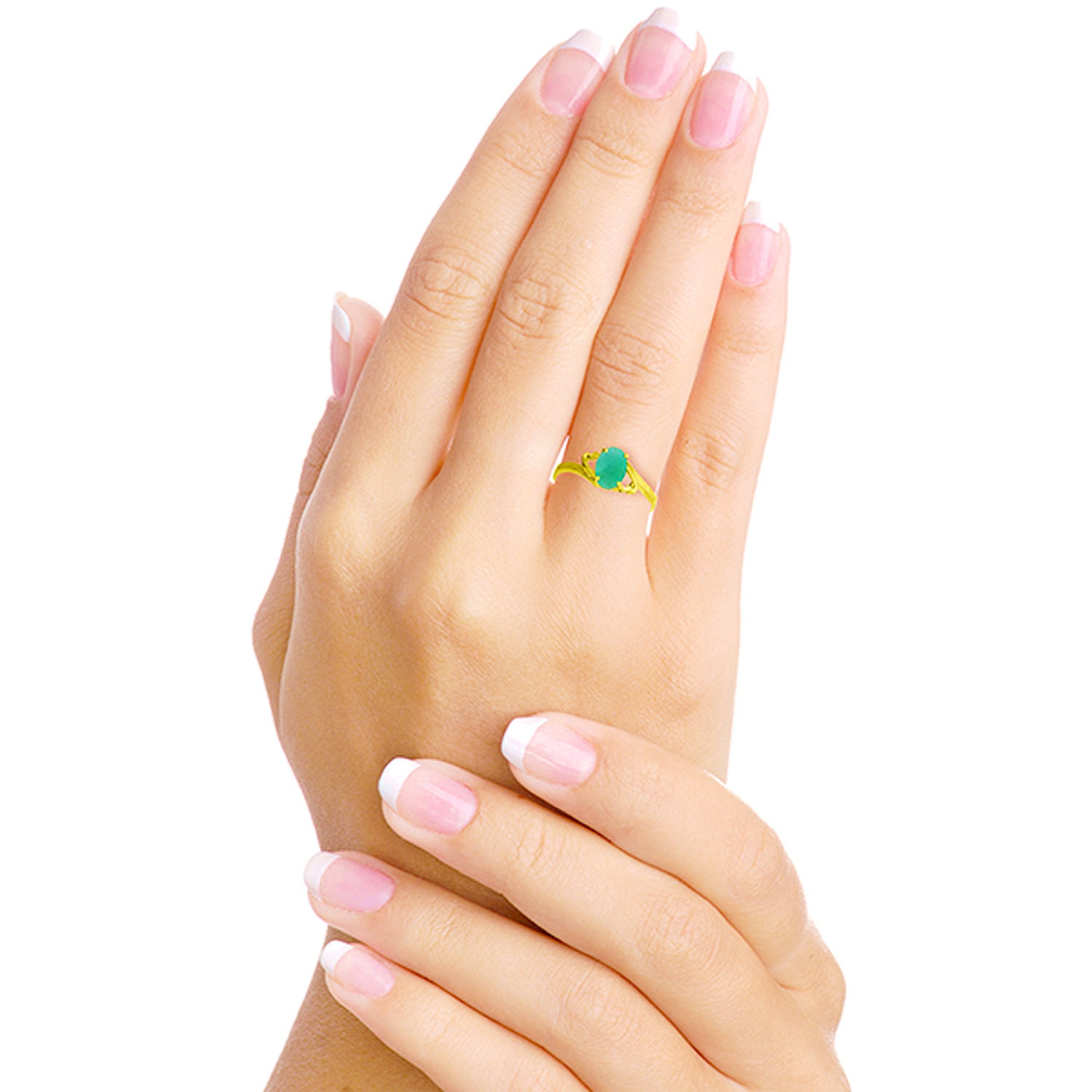 14K Yellow Gold Natural Emerald Ring for Women - Elegant Galaxy Gold GG Jewelry - Perfect for Weddings, Anniversaries & Special Occasions