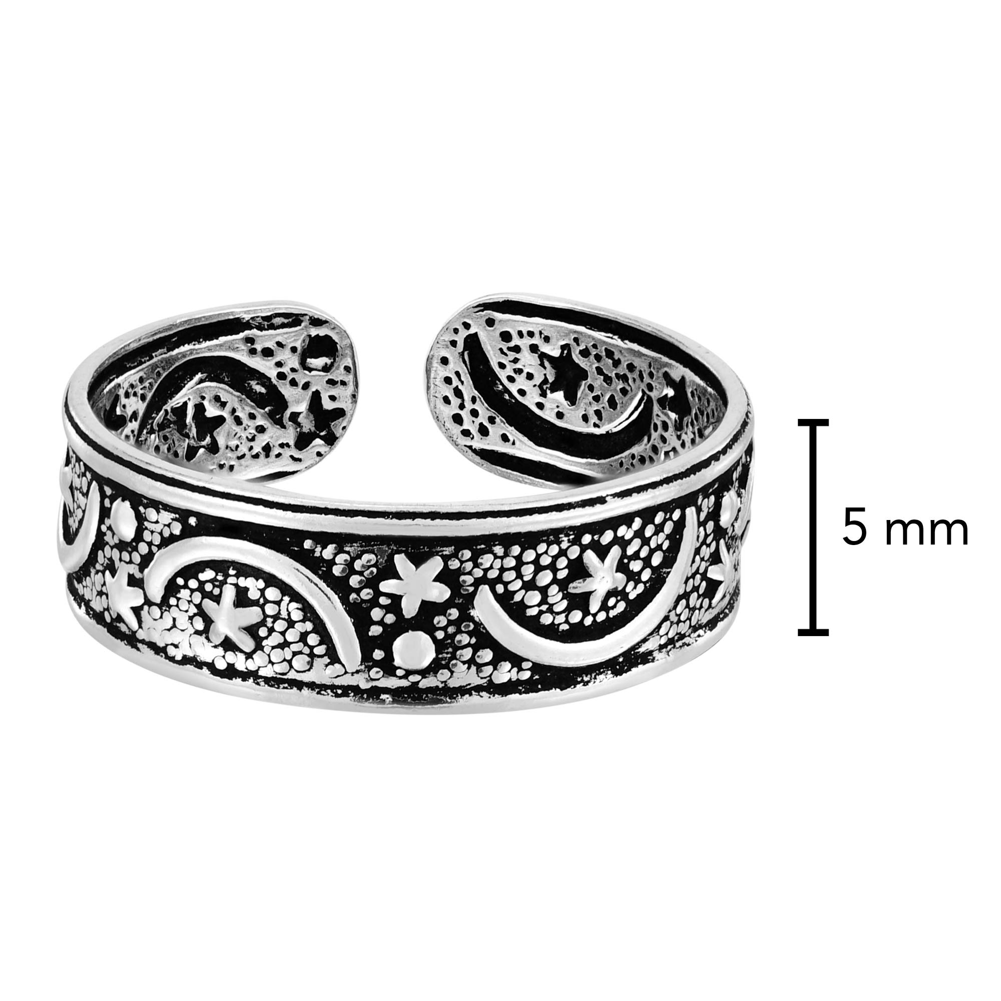 AeraVida .925 Sterling Silver Moon and Stars Toe Ring or Pinky Ring for Women - Elegant Celestial Jewelry for Toes or Fingers - Perfect for Beach, Summer, and Boho Fashion Styles