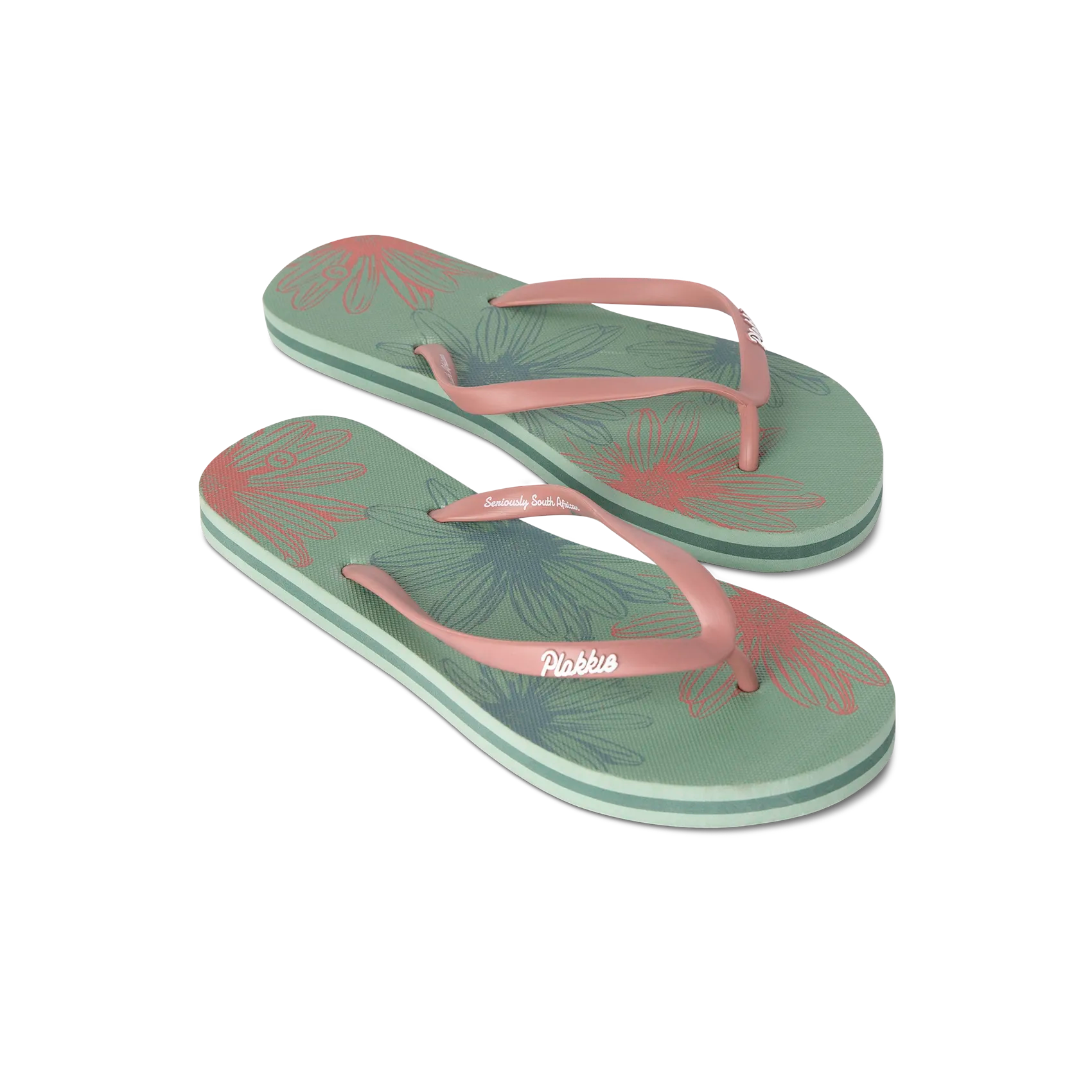 Plakkie Women's Victoria Sandals - Green & Dusty Pink Comfortable Summer Slides | Perfect for Beach, Pool, and Casual Outings
