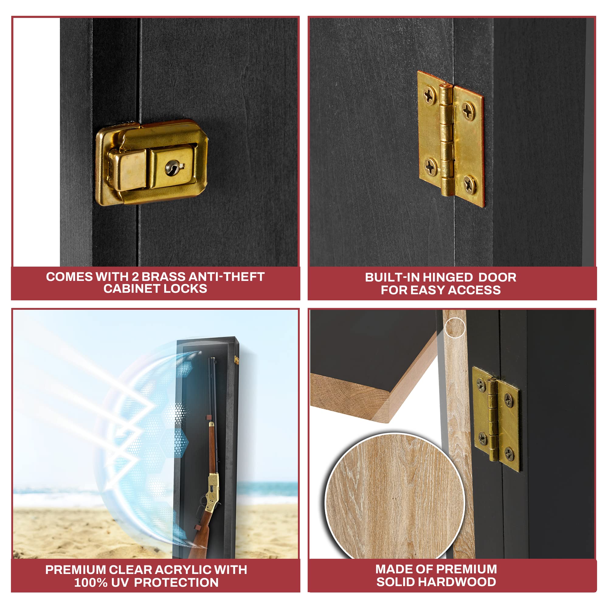 Lockable Gun Display Case for Rifles & Shotguns - Secure Acrylic Door Wall Mount Cabinet for Firearms & Swords - Perfect for Home, Office, or Gun Range Storage & Display