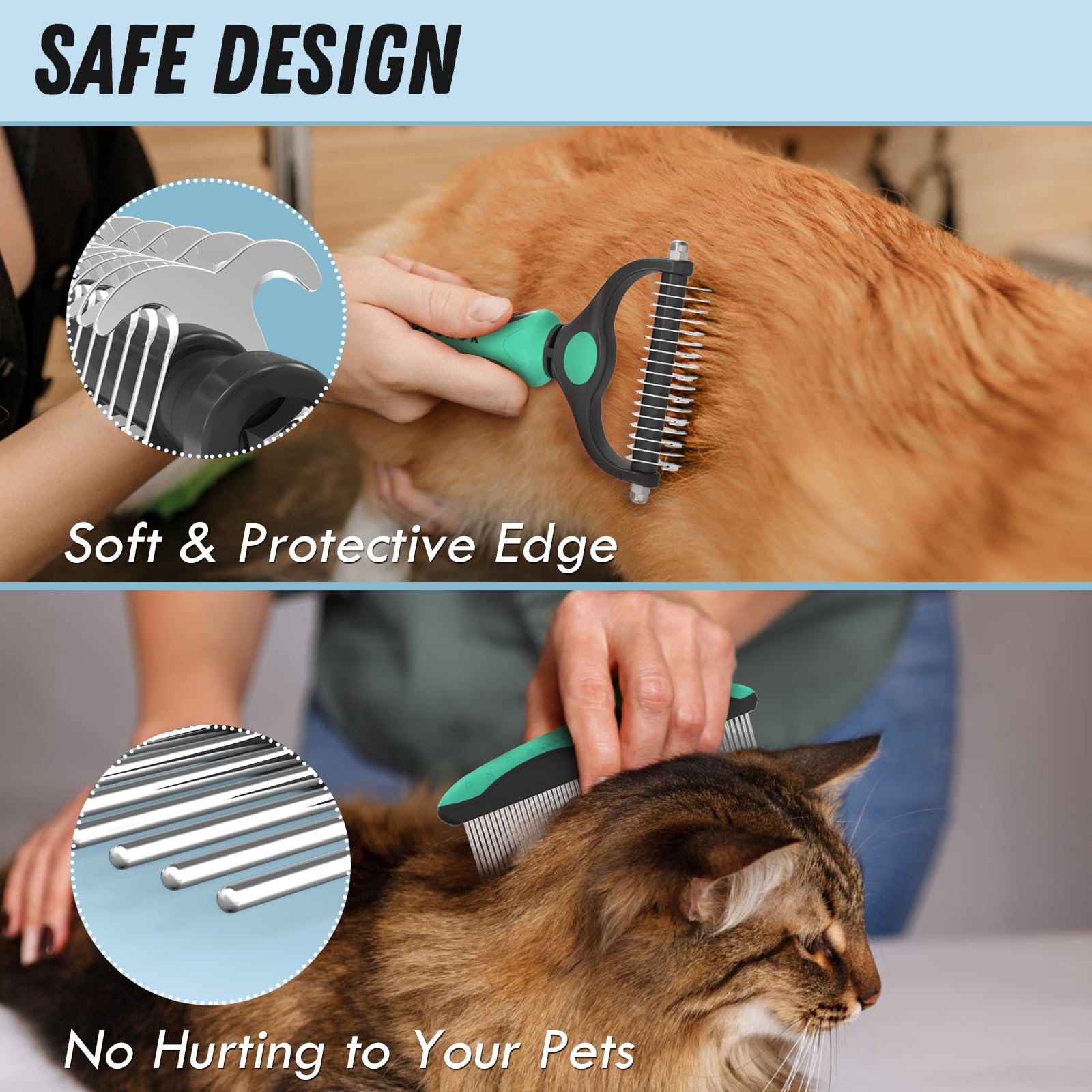 Premium Pet Grooming Brush & Metal Comb Set - Deshedding Brush for Dogs & Cats, Undercoat Rake & Dematting Tool for Long-Haired Pets - Green (Perfect for Home Grooming & Shedding Control)