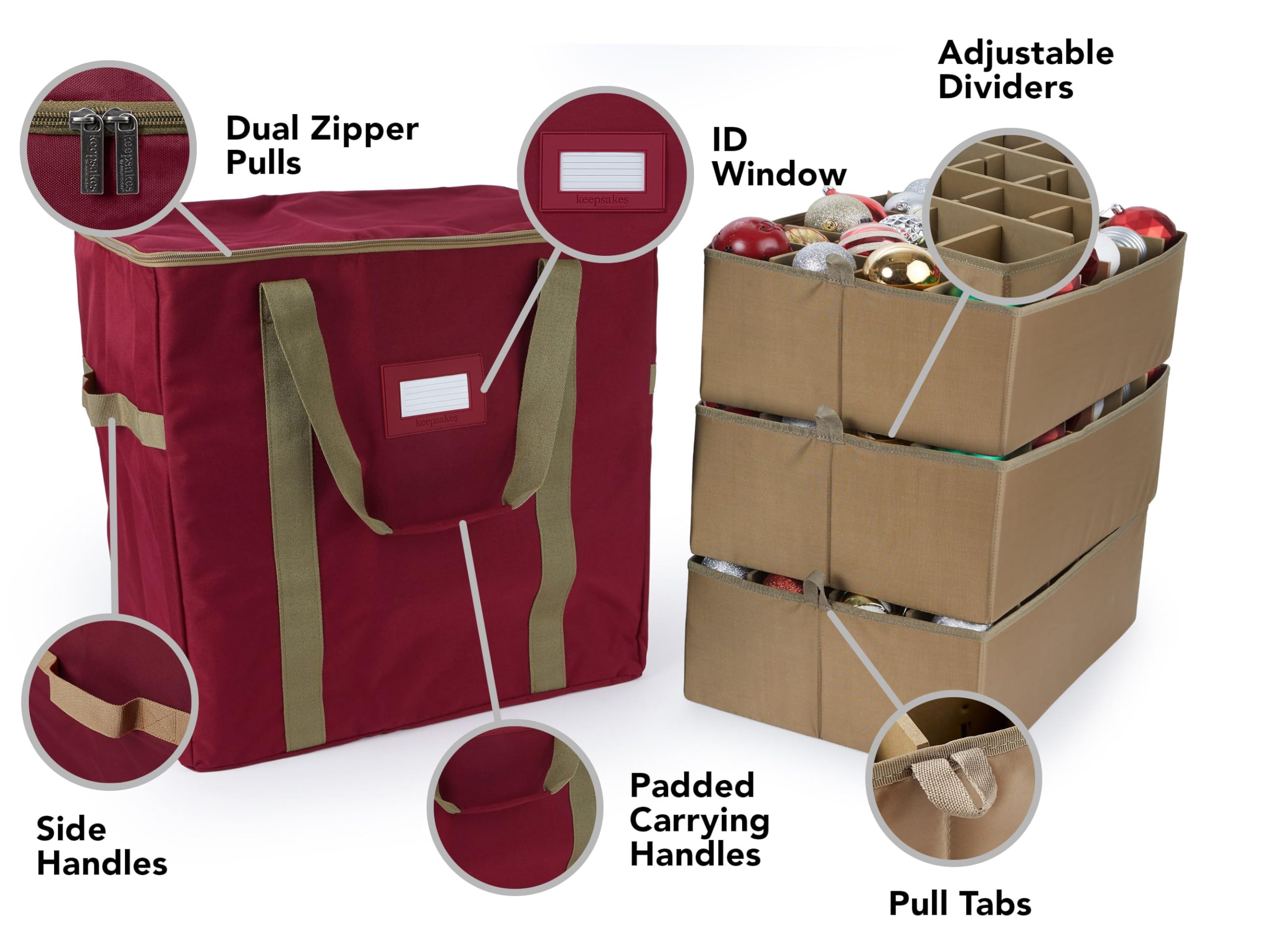 Covermates Keepsakes Adjustable Ornament Storage Bag with Carrying Handles & Padded Protection - Holiday Decoration Organizer for Christmas Tree Ornaments (Red) - Perfect for Seasonal Storage & Home Organization