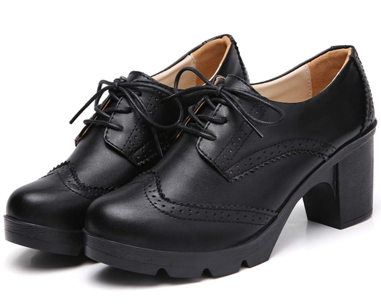 DADAWEN Women's Classic T-Strap Platform Oxford Shoes - Mid Heel Square Toe Dress Pumps for Work, Party & Wedding | Comfortable & Stylish Women's Formal Shoes
