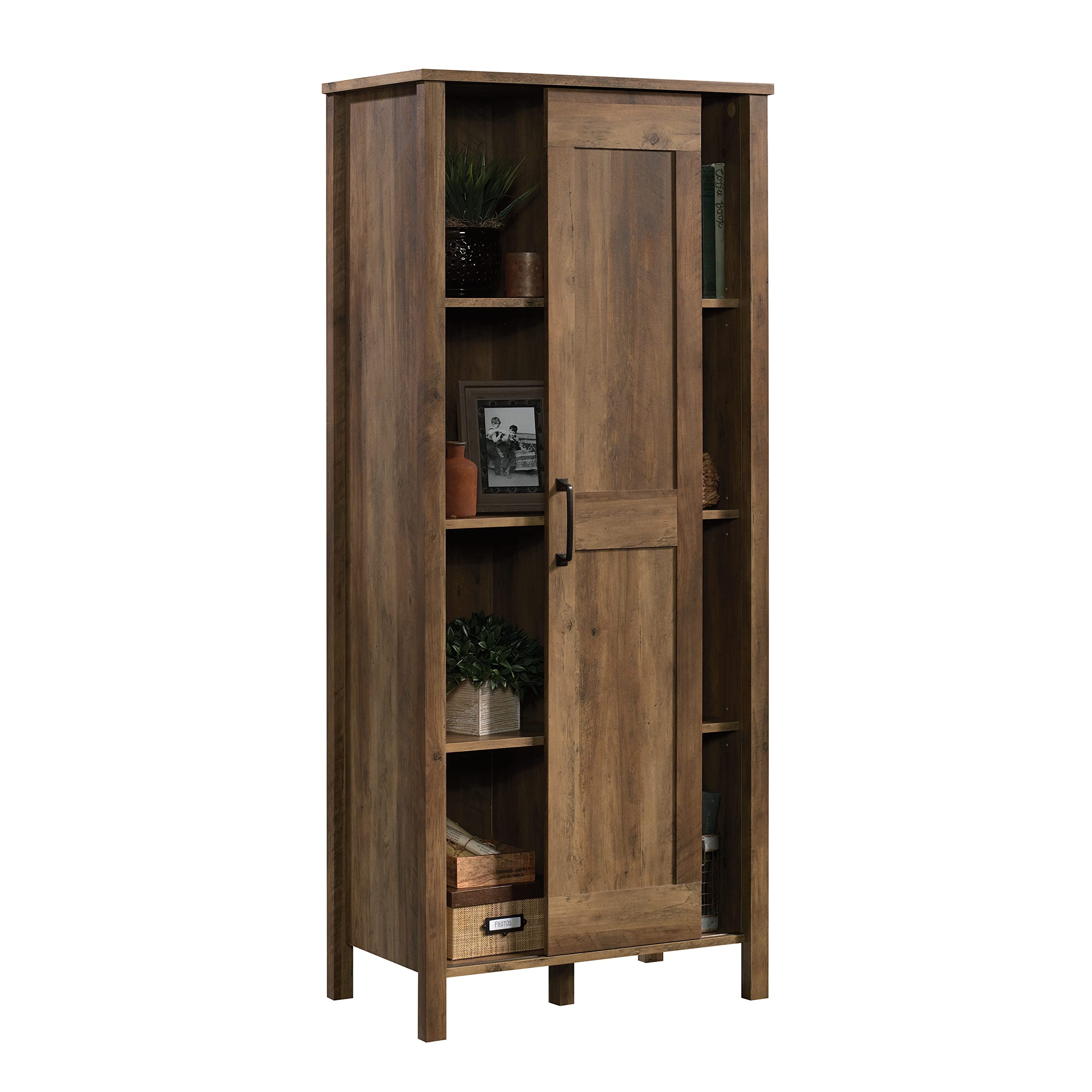 Sauder Sliding Door Storage Cabinet - Rustic Pine Finish Pantry Organizer for Kitchen, Bathroom, or Home Office | Durable & Stylish Storage Solution