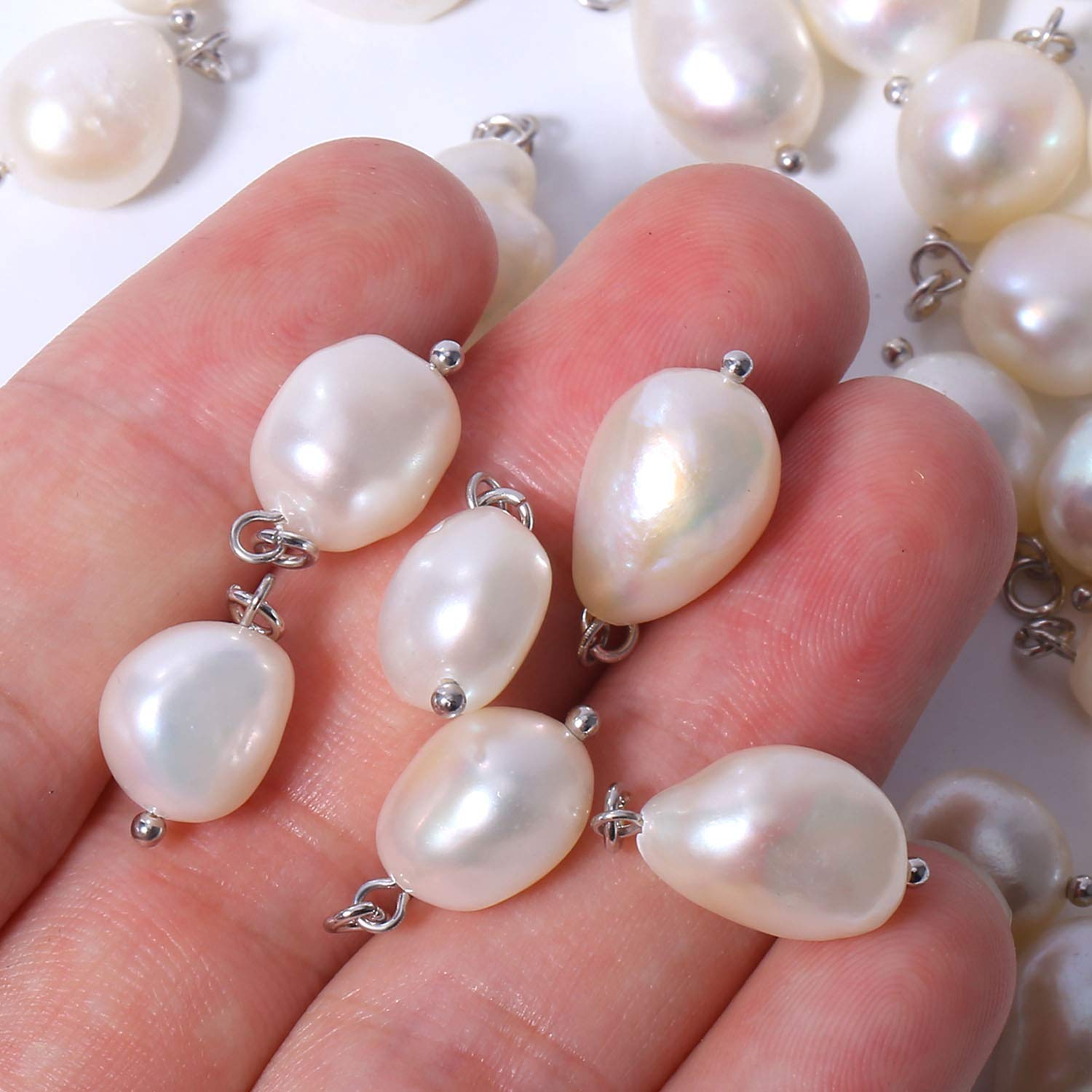 6Pcs Natural Freshwater Baroque Pearl Charms - Irregular White Pearls for DIY Necklace, Bracelet & Earring Jewelry Making - Perfect for Crafting, Gifts & Boho Style Accessories