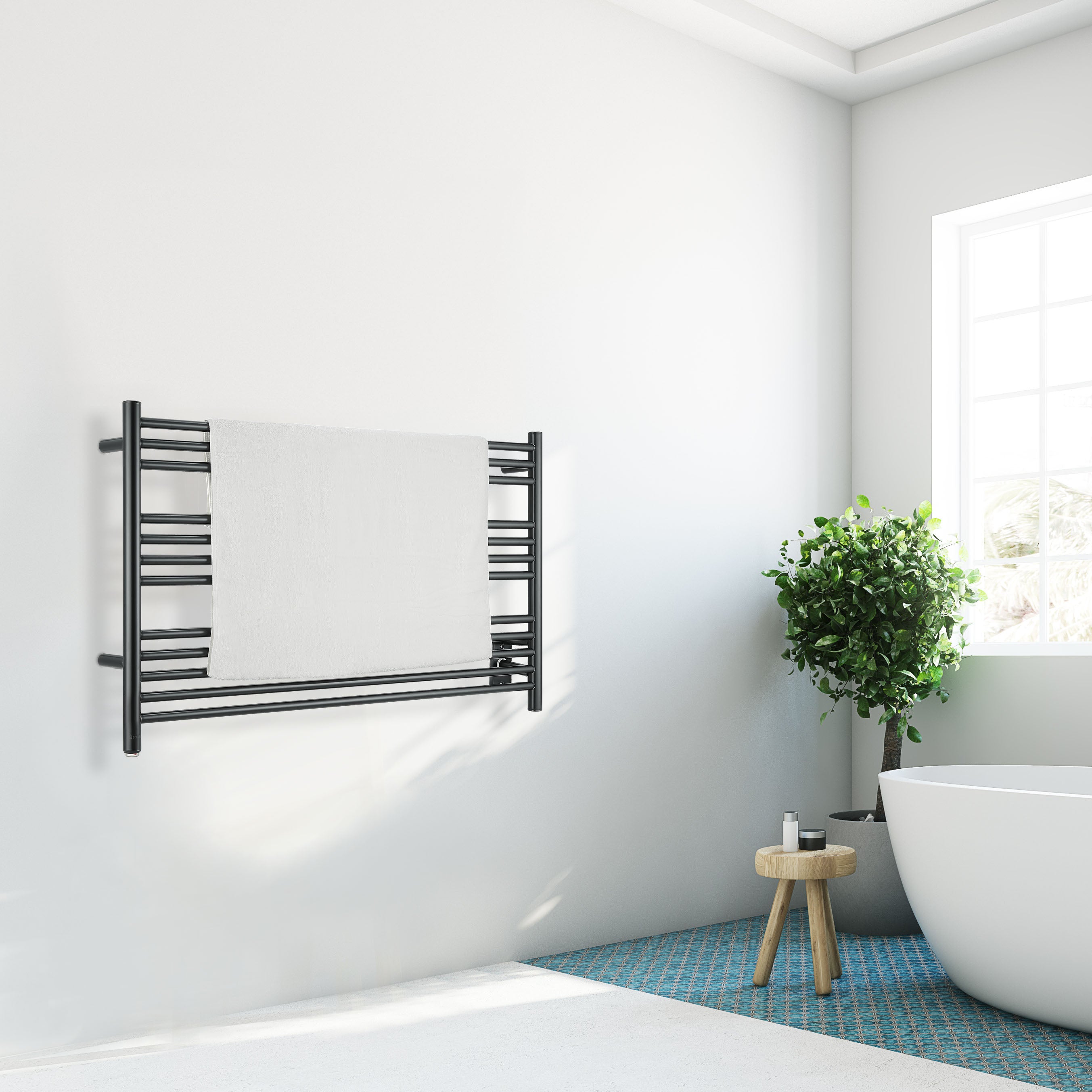 Ancona Amplia Dual 12 Bar Hardwired & Plug-in Bathroom Towel Warmer Heater - Matte Black Finish for Luxury Spa & Master Bathroom