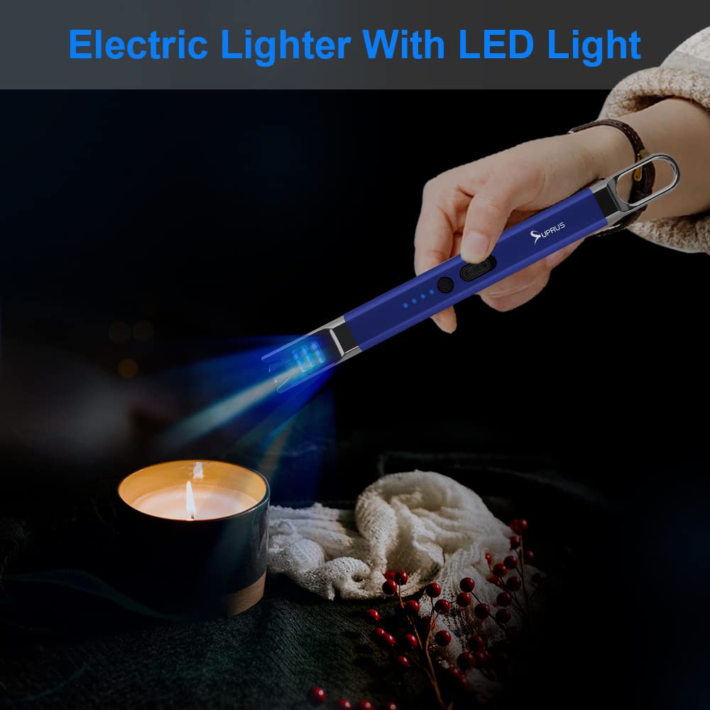 Electric Arc Lighter - USB Rechargeable, Windproof for Candles, Camping & BBQ (Blue)