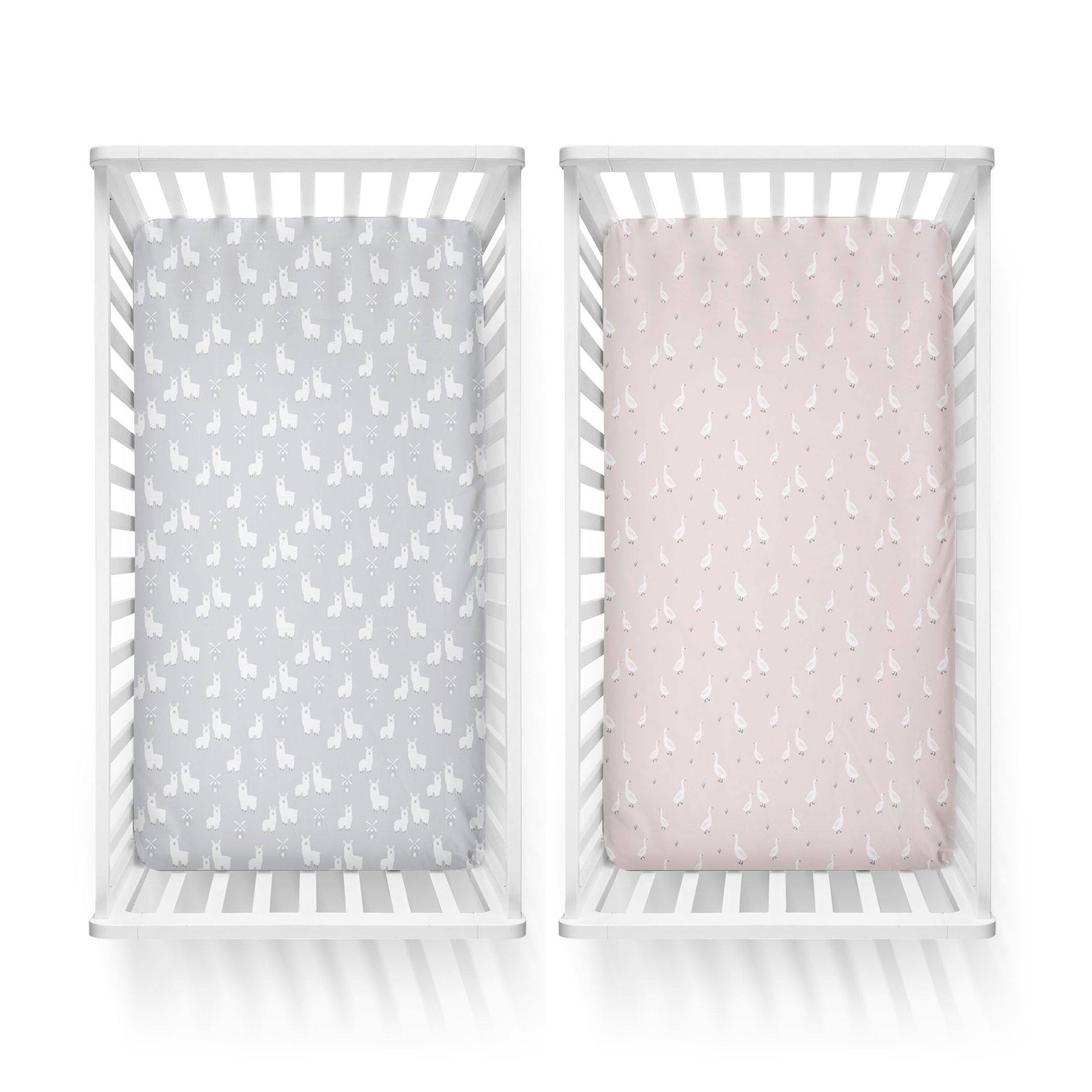 2-Pack Jersey Cotton Fitted Crib Sheets - Soft Blush & Grey Baby Bedding for Nursery, Toddler Beds & Portable Cribs | Breathable & Wrinkle-Resistant