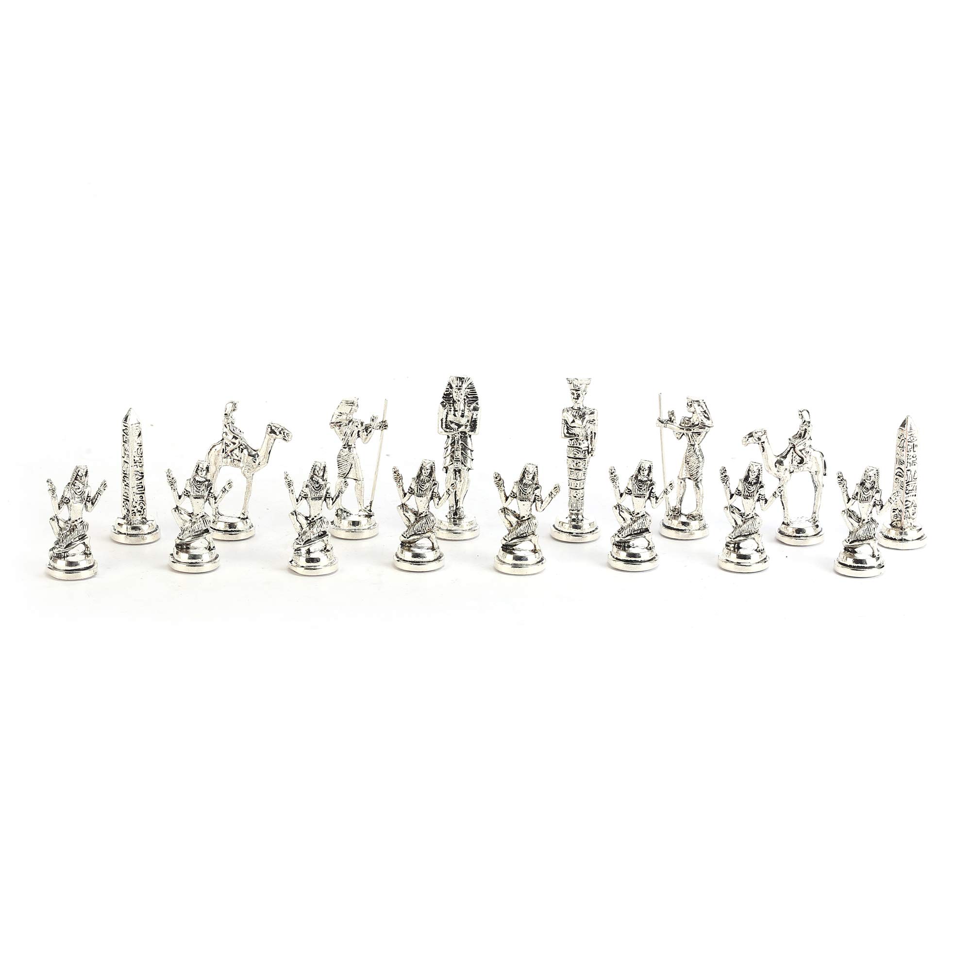 Handmade Historical Egypt Pharaoh Metal Chess Set with Natural Solid Wooden Board & Pearl Inlay - 3.4 Inch King Pieces for Adults | Perfect for Home Decor, Collector's Display & Strategy Game Nights