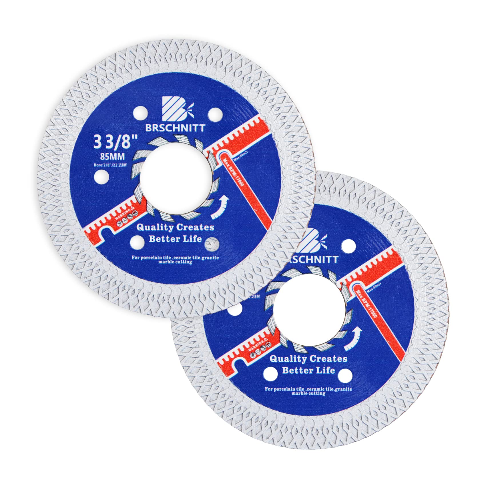 Premium BRSCHNITT 3-3/8 Inch (85mm) Diamond Porcelain Saw Blade - Ultra Thin Design with X Teeth, 7/8