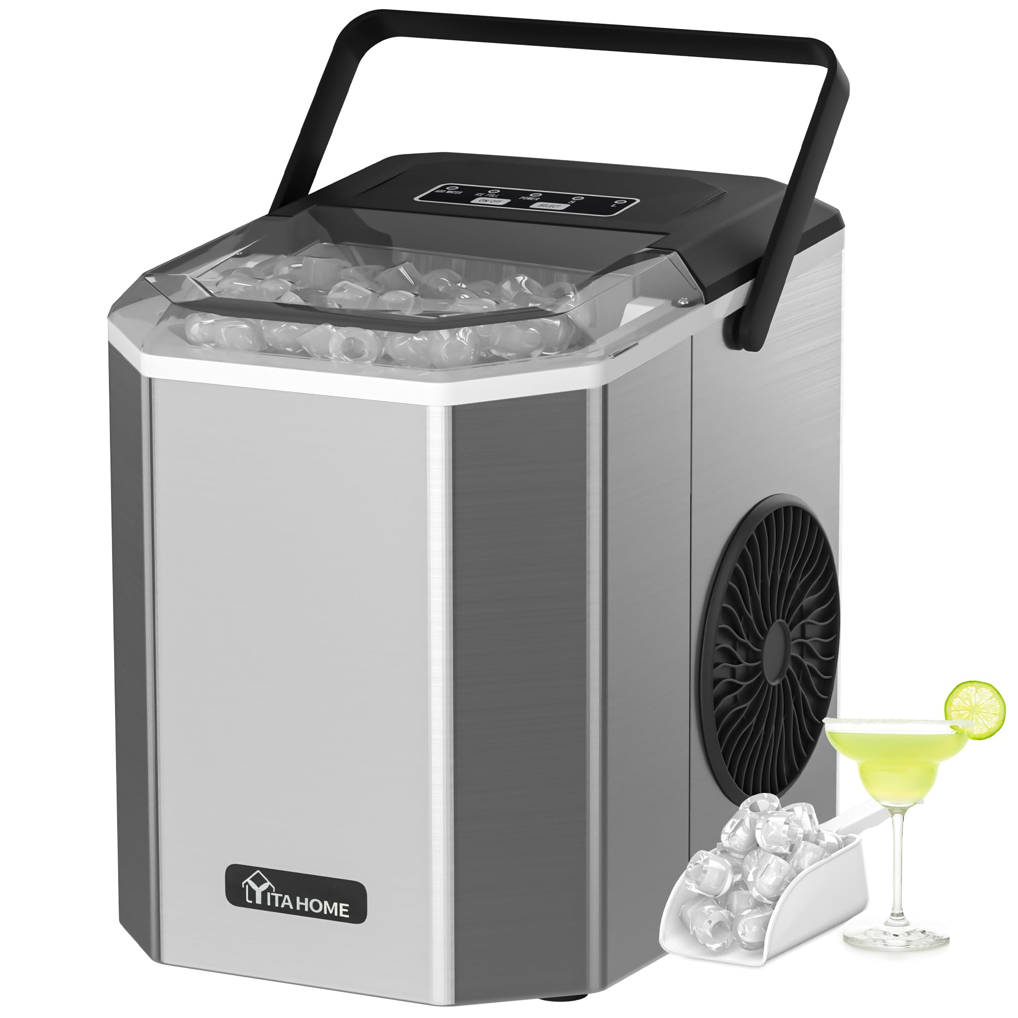 YITAHOME 26LBS/24H Countertop Ice Maker - Stainless Steel Self-Cleaning Ice Machine with 2 Ice Sizes, Ice Scoop & Basket - Perfect for Home Kitchen, Office, Parties & Outdoor Events