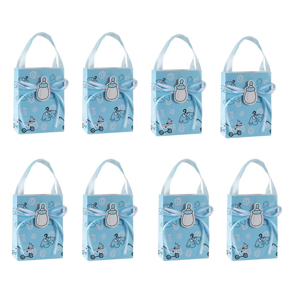 12Pc Baby Shower Gift Bags - Kraft Paper Tote with Handles for Christening, Birthday Party Favors (Sky Blue) - Perfect for Kids & Girls Celebrations