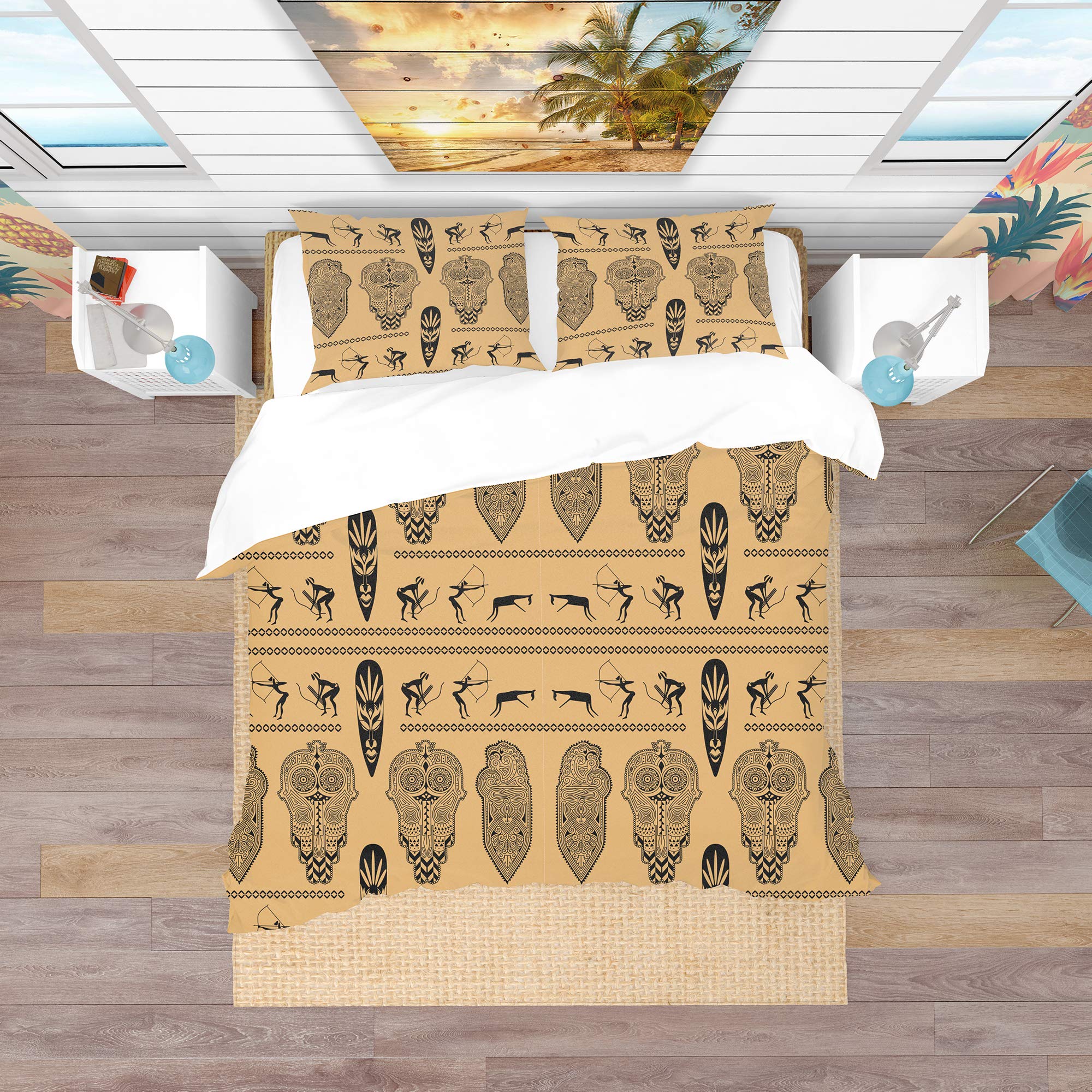 DesignQ African Print Tropical Duvet Cover Set - Queen Size Bedding with Vibrant Tribal Patterns - Perfect for Boho Bedroom Decor, Guest Room Makeovers & Cultural Home Accents