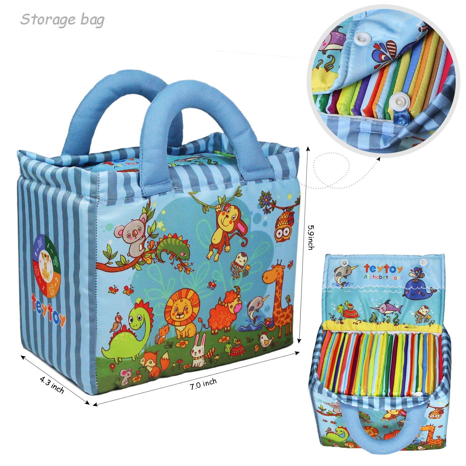 TEYTOY 26Pcs ABC Alphabet Flash Cards - Soft Washable Cloth Books for Toddlers, Early Learning Educational Toys for Boys & Girls 0+ Years | Zoo Animal Theme, Includes Storage Bag | Perfect for Preschool Learning, Travel & Playtime