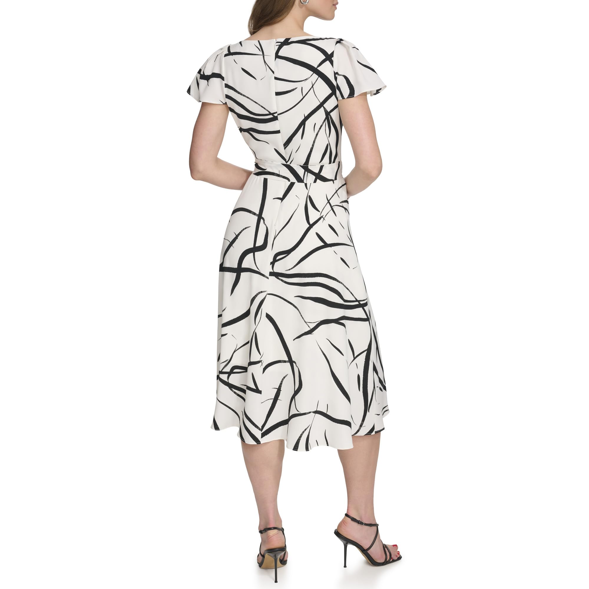 DKNY Women's Flutter Sleeve Faux Wrap Dress - Elegant Casual & Office Wear for Women | Perfect for Work, Date Night & Special Occasions