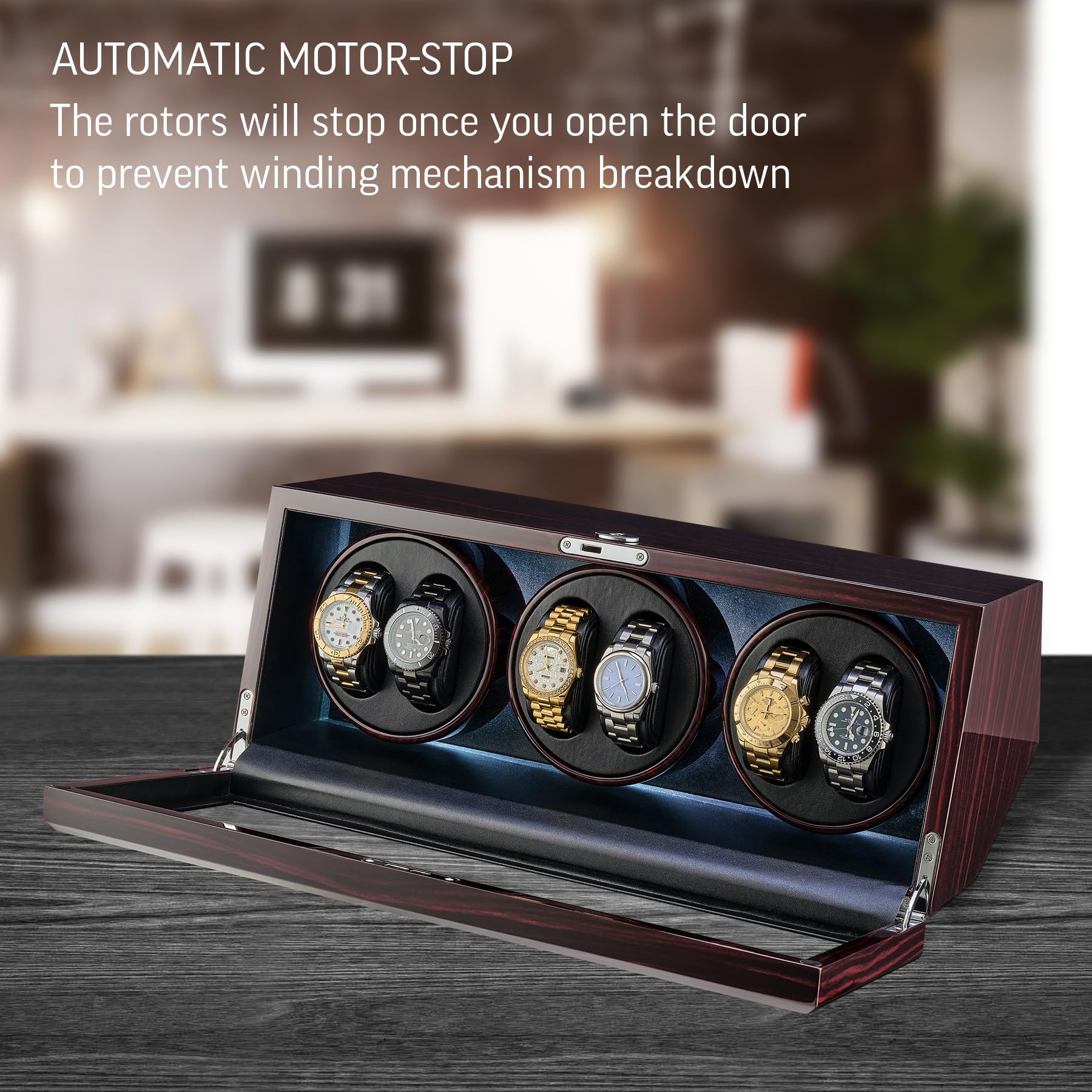 Premium TIMECUBE Automatic Watch Winder for 6 Watches - 15 Custom Winding Programs with LED Display | Perfect for Watch Collectors & Luxury Timepiece Storage at Home/Office