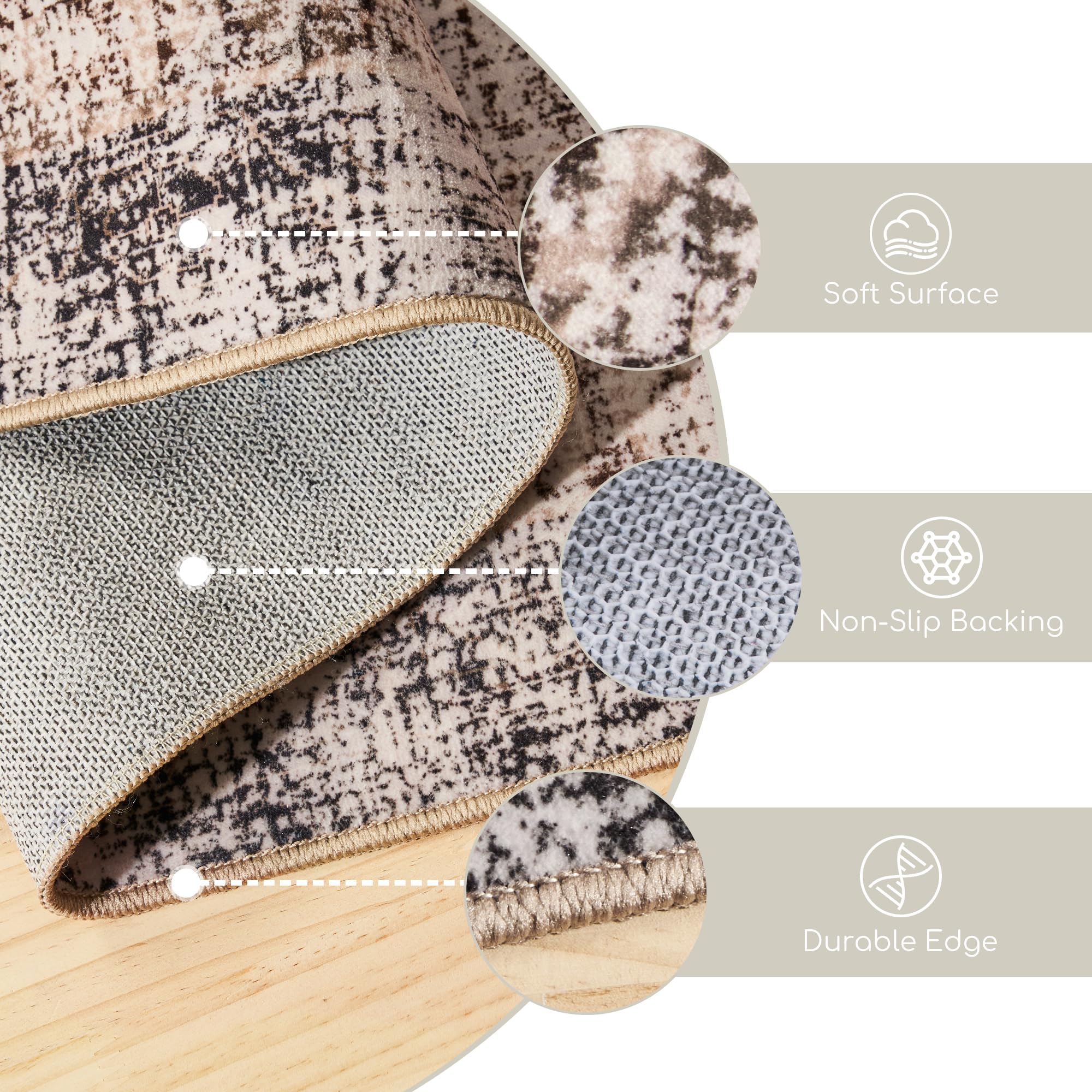 5x7 Washable Area Rug - Upgraded Denser Vintage Design with Honeycomb Non-Slip Backing - Easy Care Foldable Rug for Living Room, Bedroom, Kitchen, Dining Room & Home Office - Perfect for High Traffic Areas & Pet-Friendly Homes