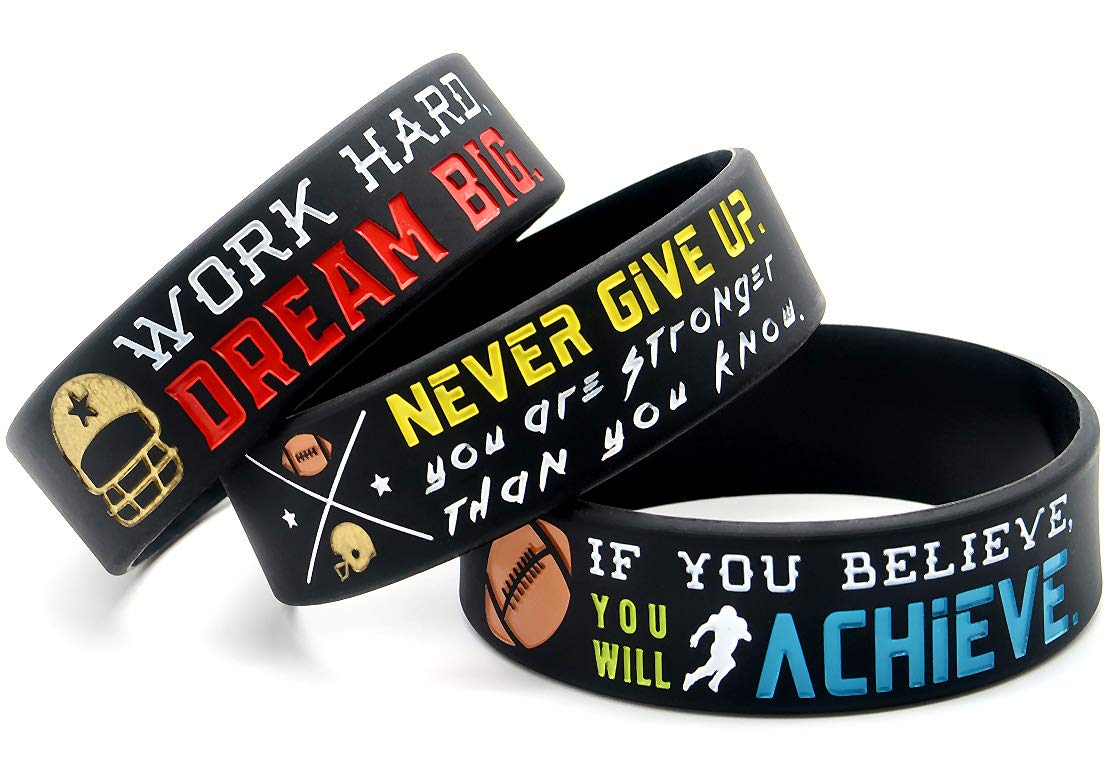 12-Pack Motivational Football Wristbands with Inspirational Quotes - Bulk Football Bracelets for Team Players, Coaches & Fans - Perfect for Football Games, Training, Team Gifts & Party Favors - Unisex Sports Wristbands for Men & Women