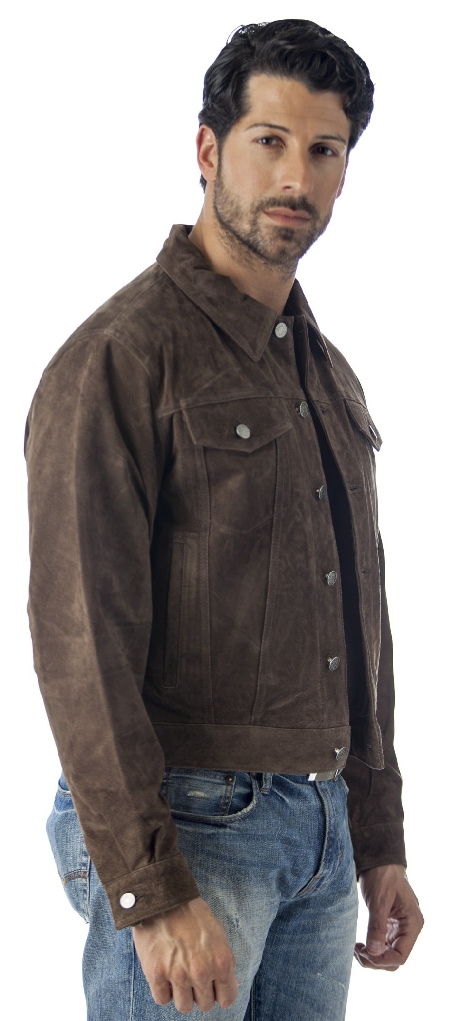 REED Men's Western Jean Style Suede Leather Shirt Jacket - Vintage Cowboy Denim Shirt for Casual Wear & Outdoor Adventures