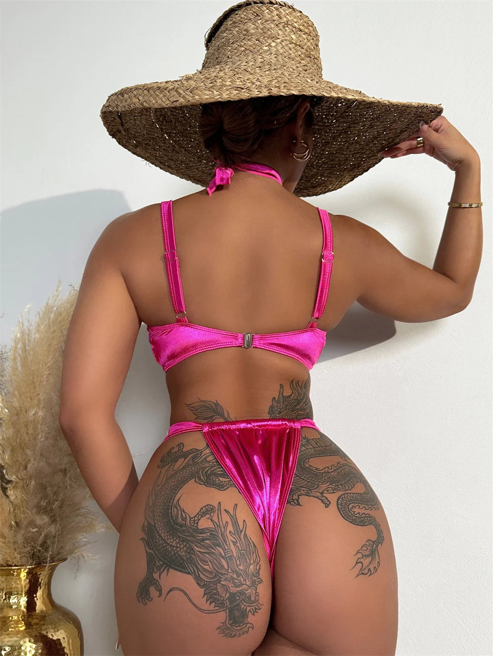 3D Flower Print Bikini Set for Women - Brazilian Two-Piece Swimwear with Necklace, Sexy Bathing Suit for Beach & Pool (2025 Summer Collection)