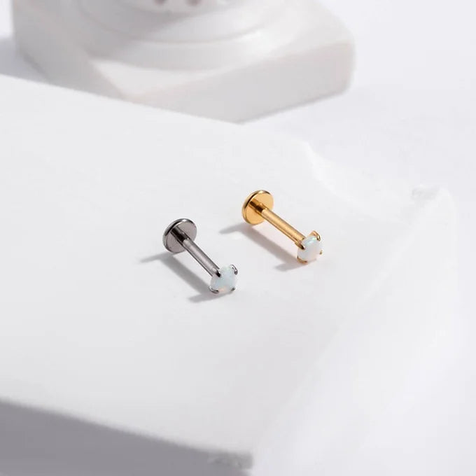 16G Titanium Opal Flat Back Lip Stud Piercing Jewelry - Hypoallergenic Body Jewelry for Lip, Nose, Ear Cartilage | Perfect for Everyday Wear, Parties & Special Occasions