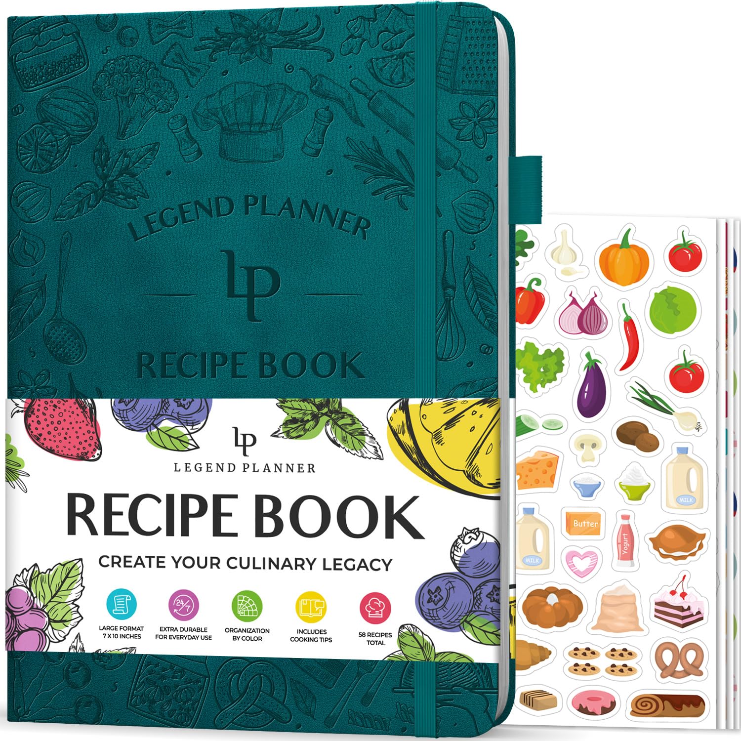 Legend Recipe Book – Customizable Blank Family Cookbook for Writing Your Own Recipes – Personalized Hardcover Cooking Journal – Large 7”x10” Empty Recipe Notebook with 58 Recipe Pages (Dark Teal) – Perfect for Home Chefs, Gift Giving & Preserving Family Recipes