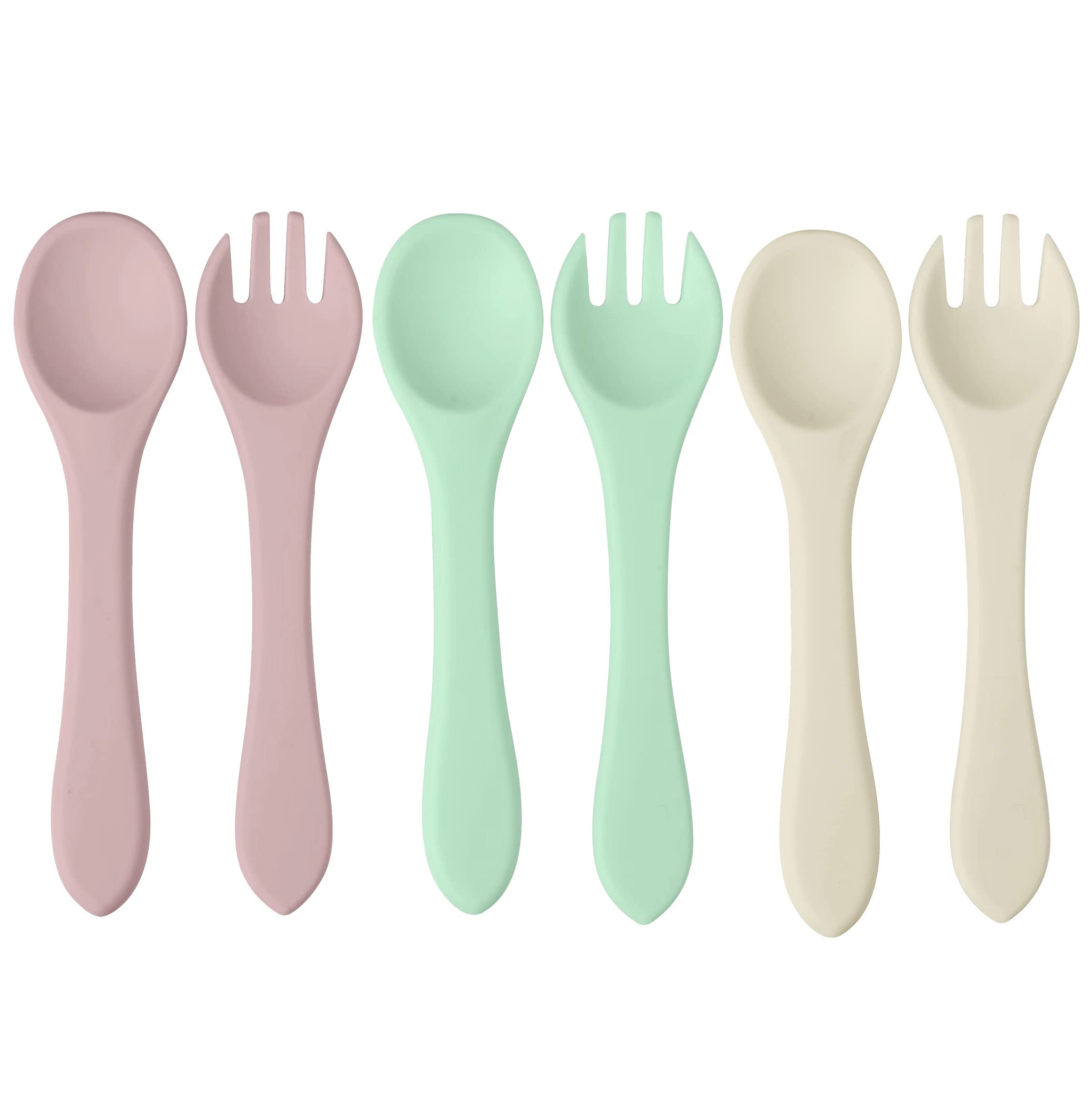 PandaEar Silicone Baby Spoon and Fork Set - 6 Pack BPA-Free Toddler Utensils for Self Feeding 6-12 Months | Soft LED Weaning Spoons for Infants | Perfect for First Foods, Baby-Led Weaning & Mess-Free Mealtime