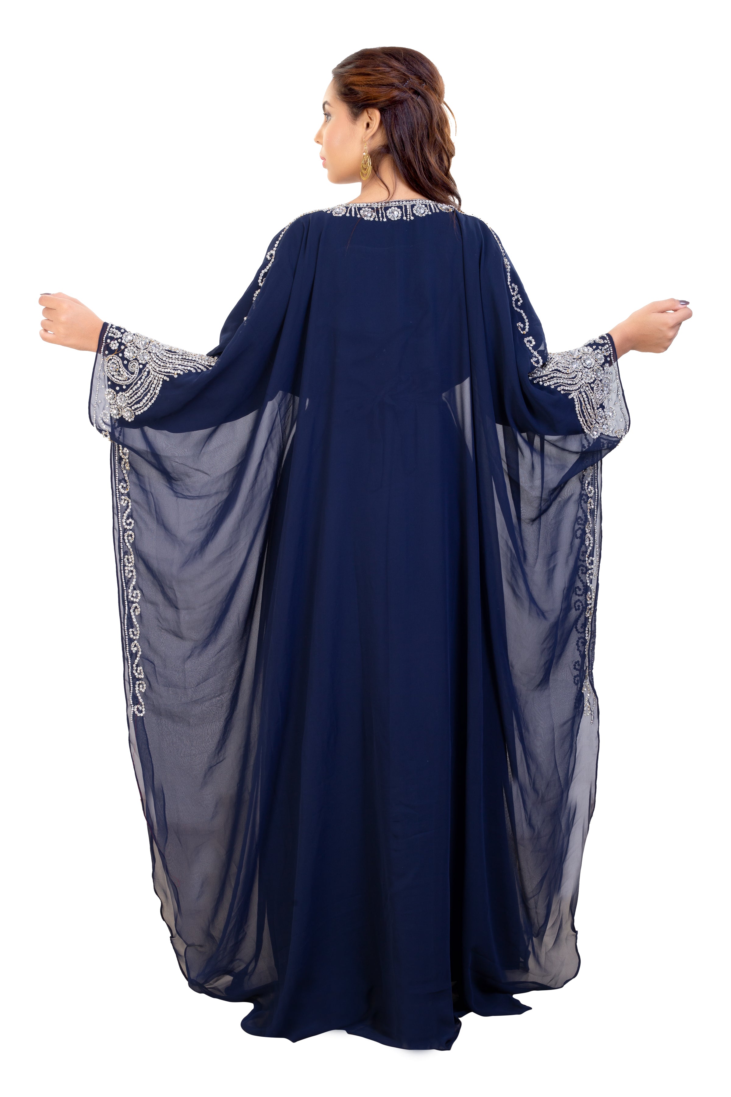 Elegant Tea Party Kaftan with Sparkling Crystal Embroidery - Perfect for Garden Parties, Bridal Showers & Special Occasions