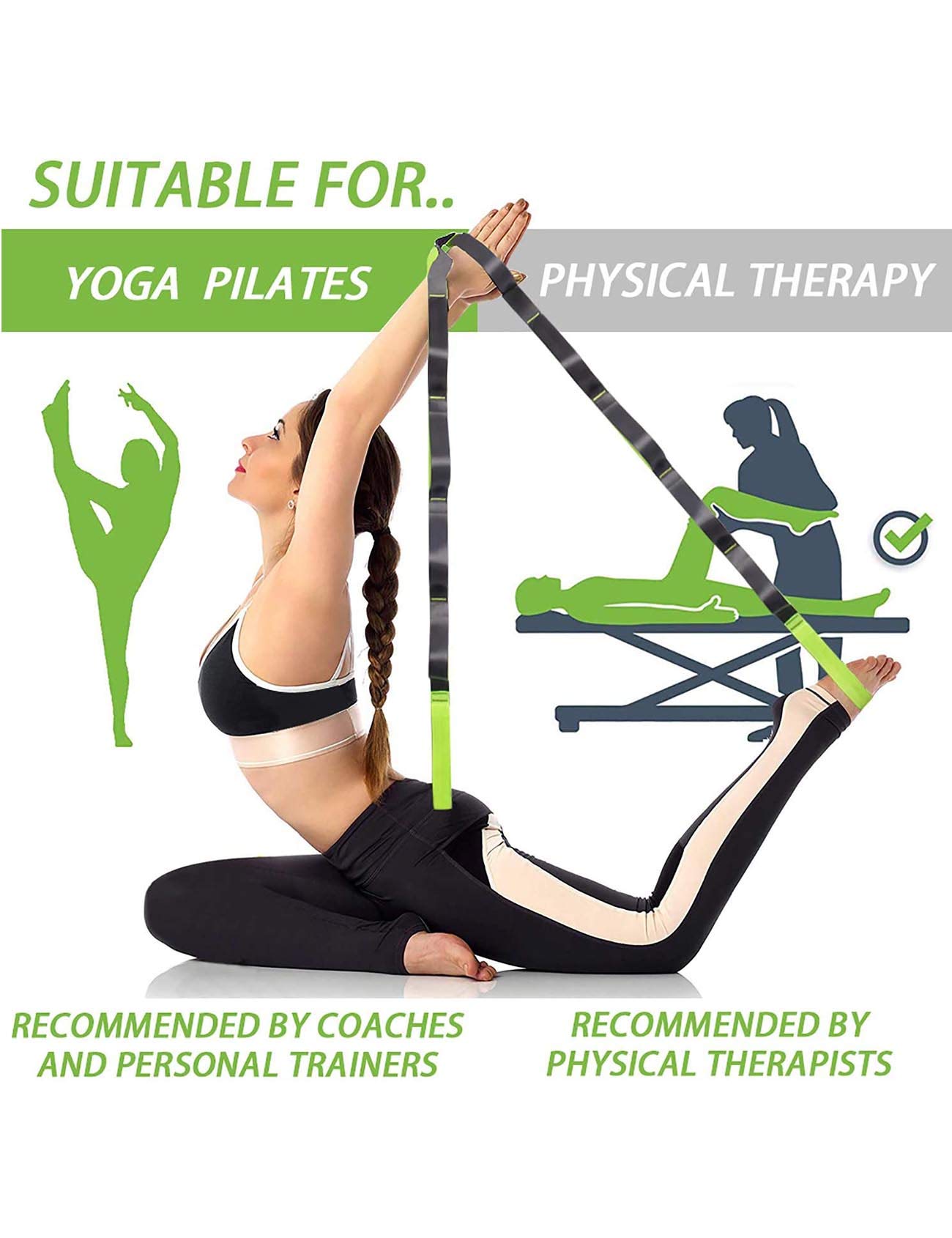 Premium 12-Loop Fitness Bands for Physical Therapy, Yoga & Stretching - Non-Elastic Exercise Resistance Bands for Home Workouts, Gym Training & Rehabilitation
