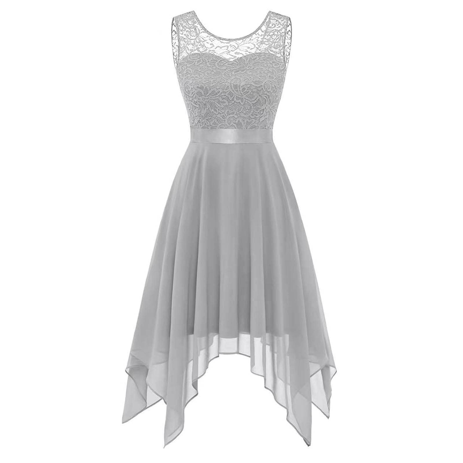 Maqroz Women's Elegant Sleeveless Lace Midi Dress for Wedding Guest - Solid Round Neck with Bowknot Detail, Flowy A-Line Silhouette | Perfect for Weddings, Cocktail Parties, Date Nights and Special Occasions