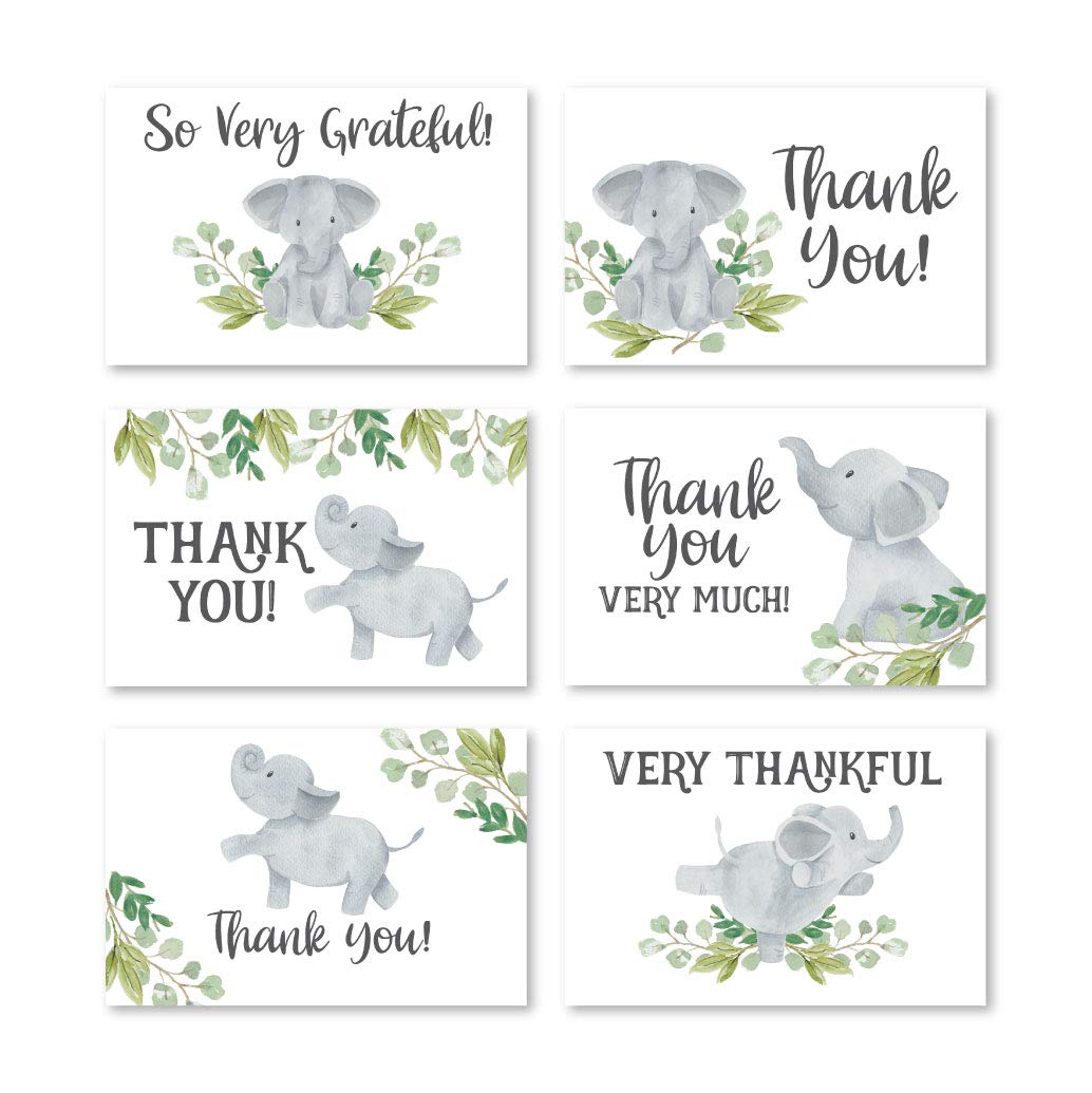 Hadley Designs 24 Elephant Baby Shower Thank You Cards with Envelopes - Cute Baby Shower Thank You Notes for Boys & Girls - Perfect for Baby Showers, Birth Announcements, and Newborn Gifts