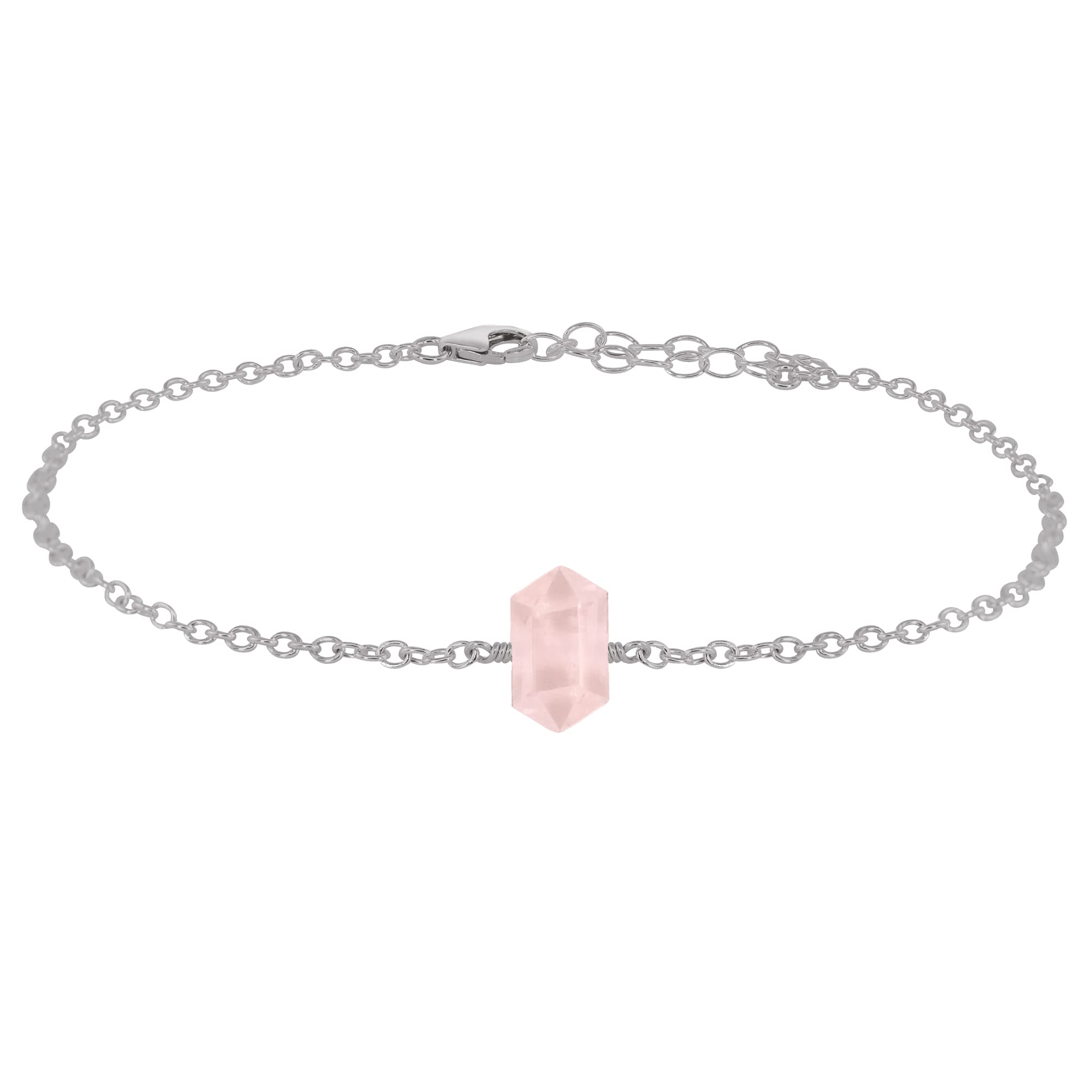 Rose Quartz Double Terminated Crystal Anklet - Stainless Steel Adjustable Healing Bracelet for Women | Perfect for Meditation, Yoga & Spiritual Energy Balancing