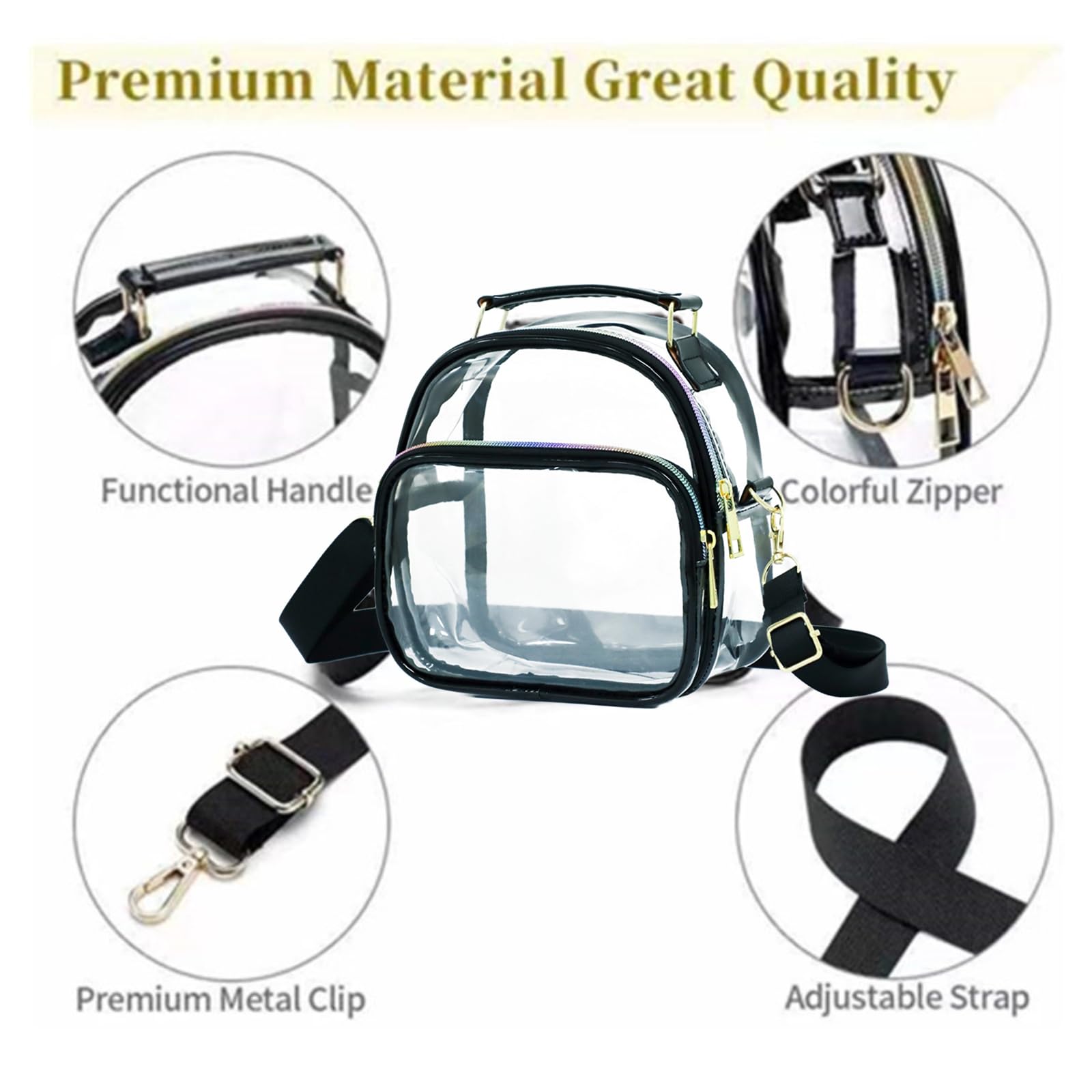 SHLKNKLE Clear Crossbody Bag for Women - Stadium Approved Transparent Shoulder Purse with Adjustable Strap for Concerts, Sports & Events (Black) - Perfect for Music Festivals, Theme Parks & Security Checkpoints