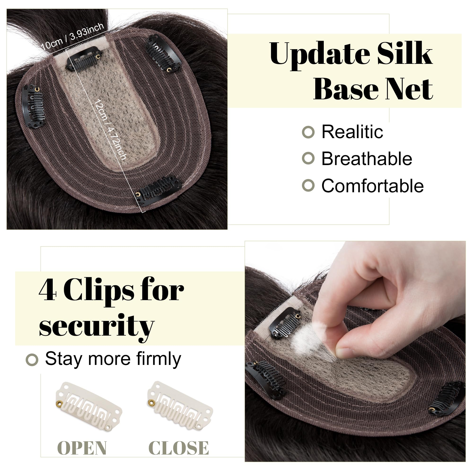 SEGO 100% Real Human Hair Toppers for Women with Bangs - 130% Density Silk Base Clip-in Top Wiglet (10x12cm, 12 Inch Natural Black) for Thinning Hair - Perfect for Daily Wear, Parties & Special Occasions