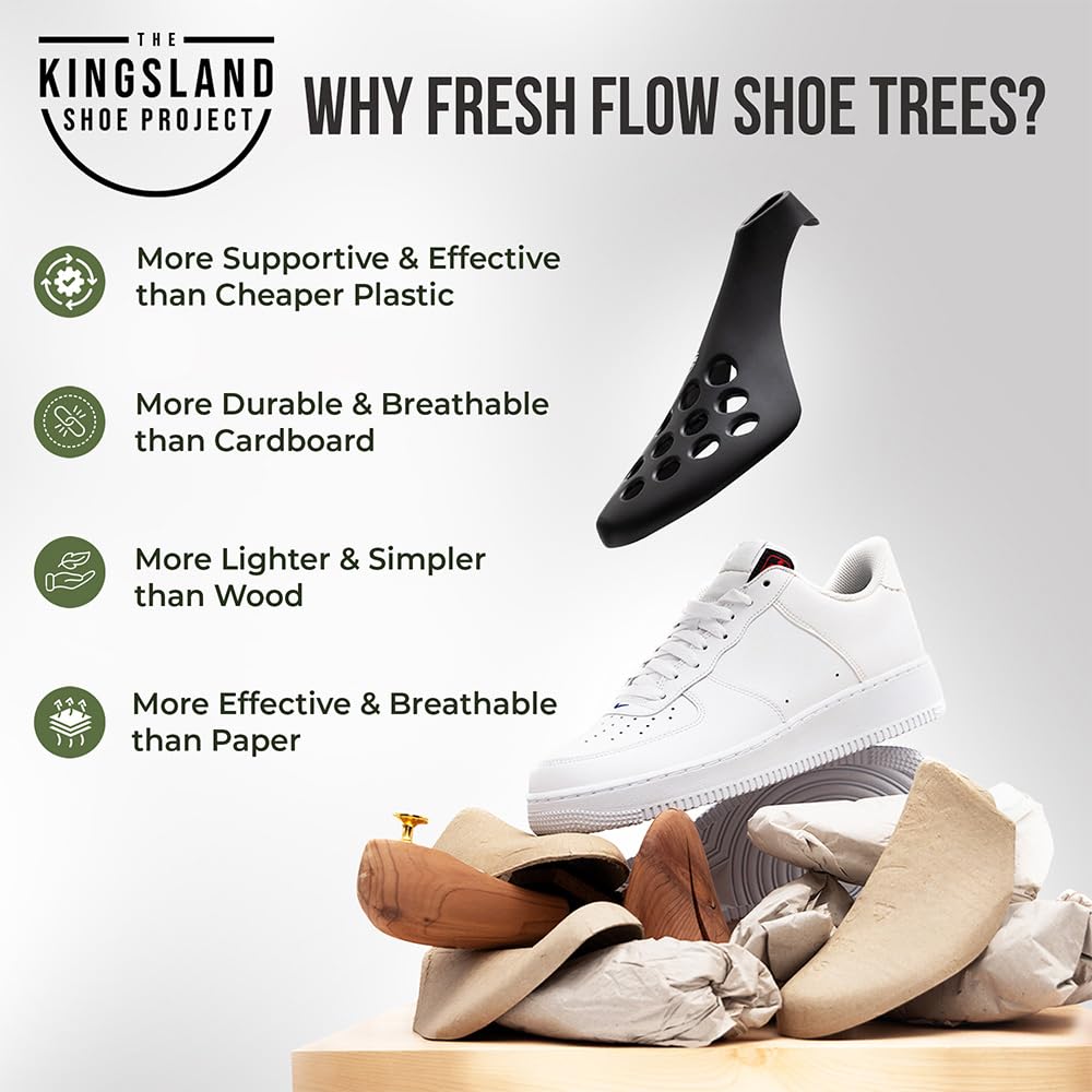Premium Fresh Flow Shoe Trees for Sneakers & Dress Shoes - Odor Control & Moisture Absorption for Men's Footwear - Perfect for Travel, Storage & Shoe Maintenance (Black)