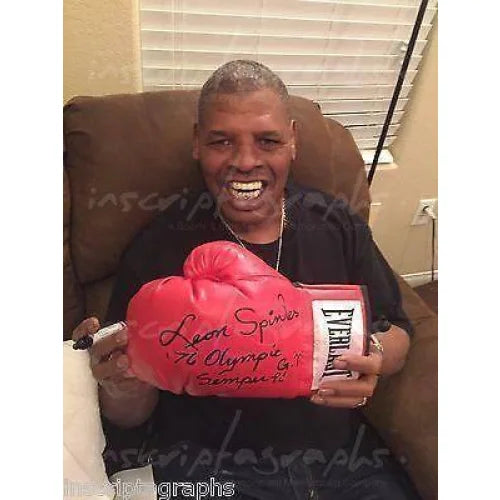 Leon Spinks Autographed Boxing Glove - #D/10 COA - 1976 Olympic Gold & 