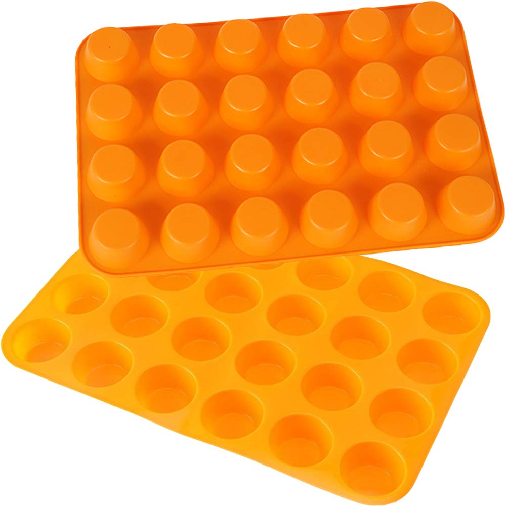 Qtopun 4-Pack Silicone Mini Muffin Pan - 24 Cups Non-Stick Baking Mold for Cupcakes, Muffins & Desserts - Perfect for Parties, Holidays & Home Baking (Orange)