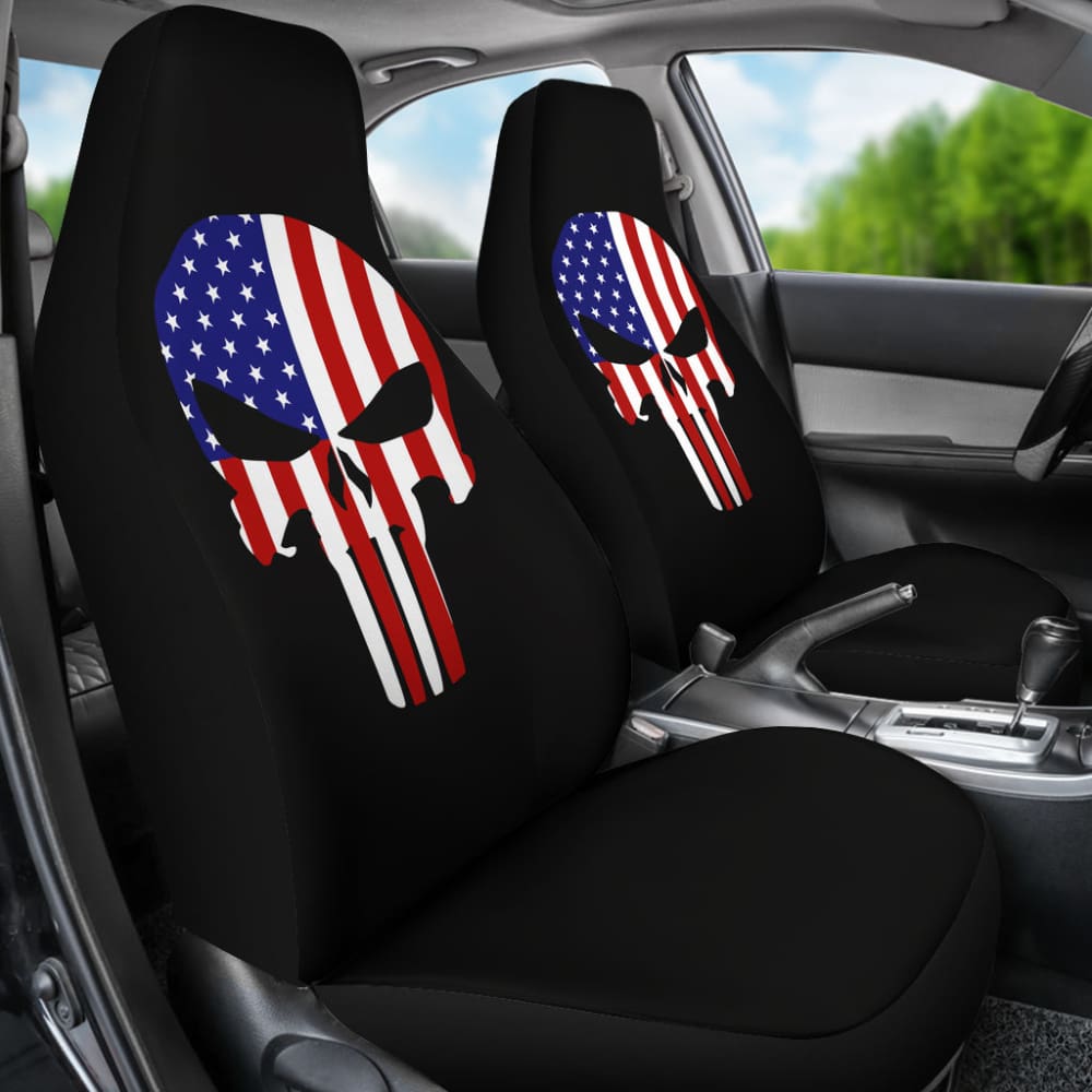 Punisher Black American Flag Car Seat Covers - Durable Universal Fit for Trucks, SUVs & Sedans - Perfect for Patriotic Car Enthusiasts & Military Supporters