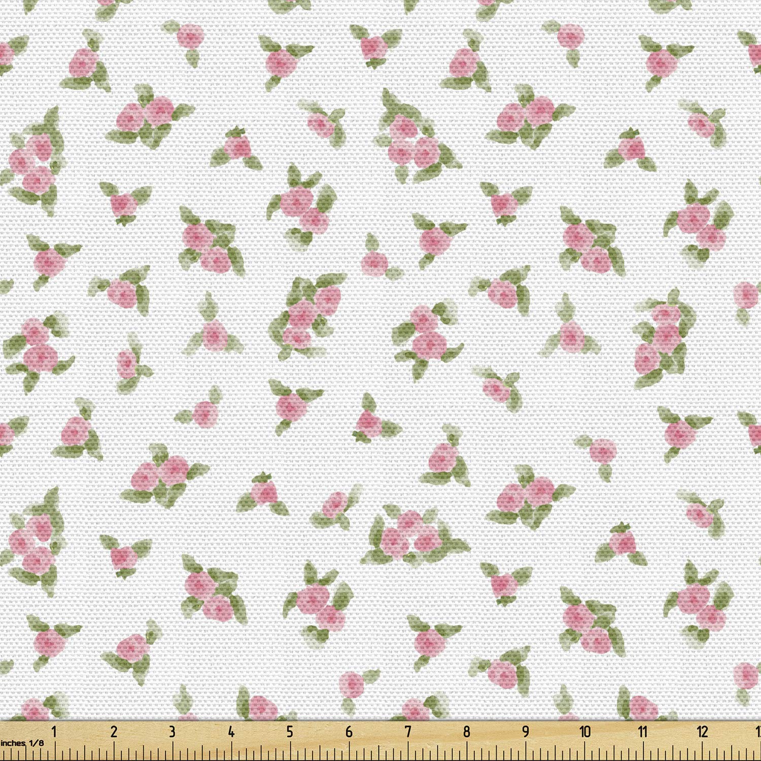 Ambesonne Watercolor Floral Fabric by The Yard - Hand Drawn Spring Blossoms in Pale Pink & Green - Upholstery & Home Decor Fabric for Sofa, Curtains, Pillows - Perfect for Spring Home Makeover