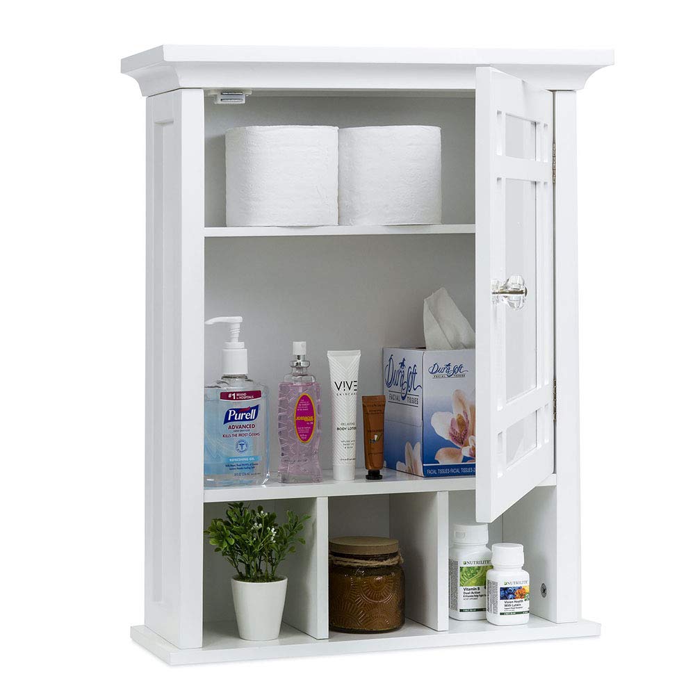White Wood Wall Mounted Bathroom Vanity Mirror with Medicine Cabinet & Shelves - 20