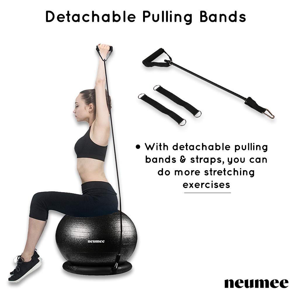 Exercise Ball Chair with Resistance Bands - 65cm Yoga Ball for Office & Home Gym Workouts