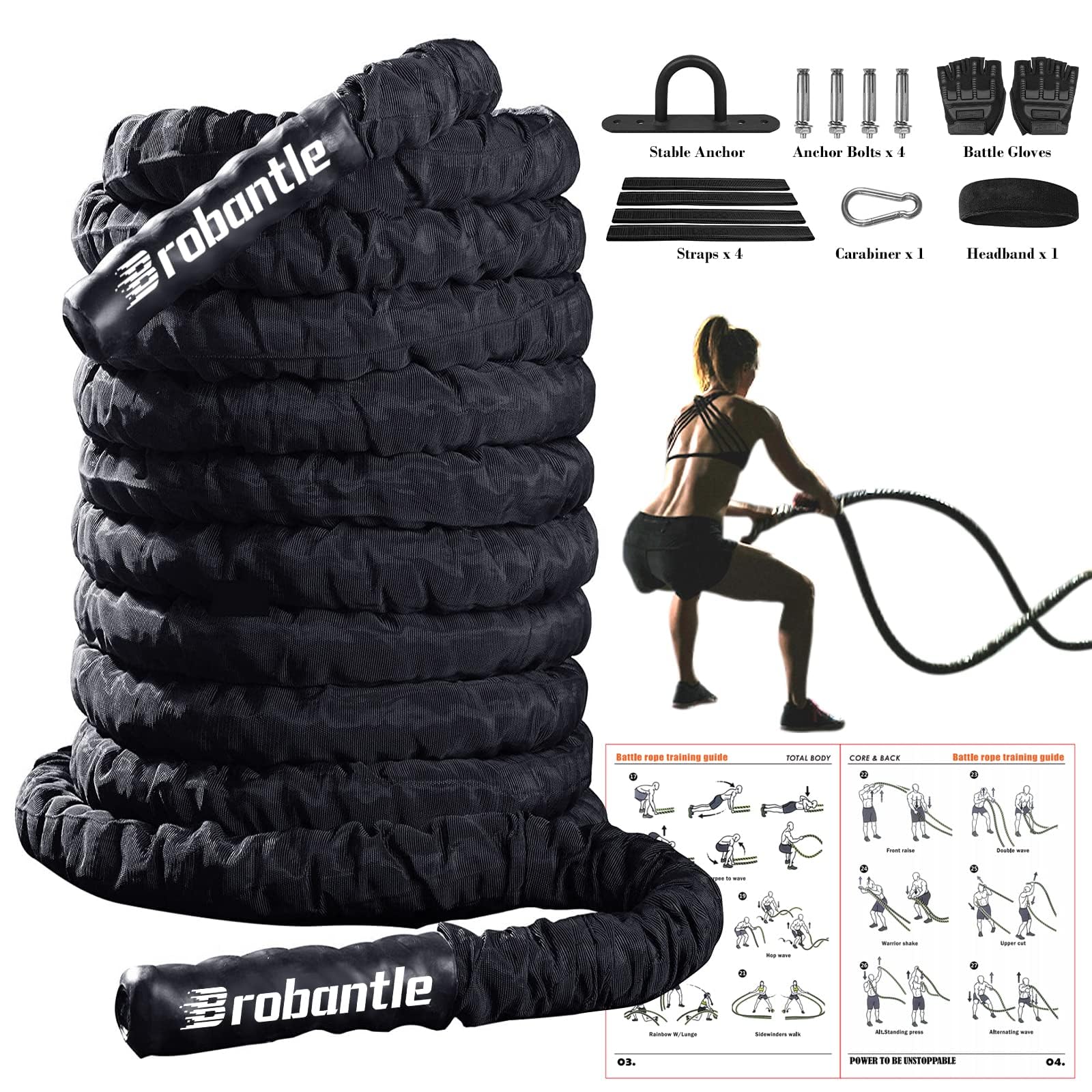 Battle Ropes for Home Gym - Heavy Duty Workout Ropes for Strength Training & Cardio Exercise - Perfect for CrossFit, HIIT, and Full-Body Fitness Routines