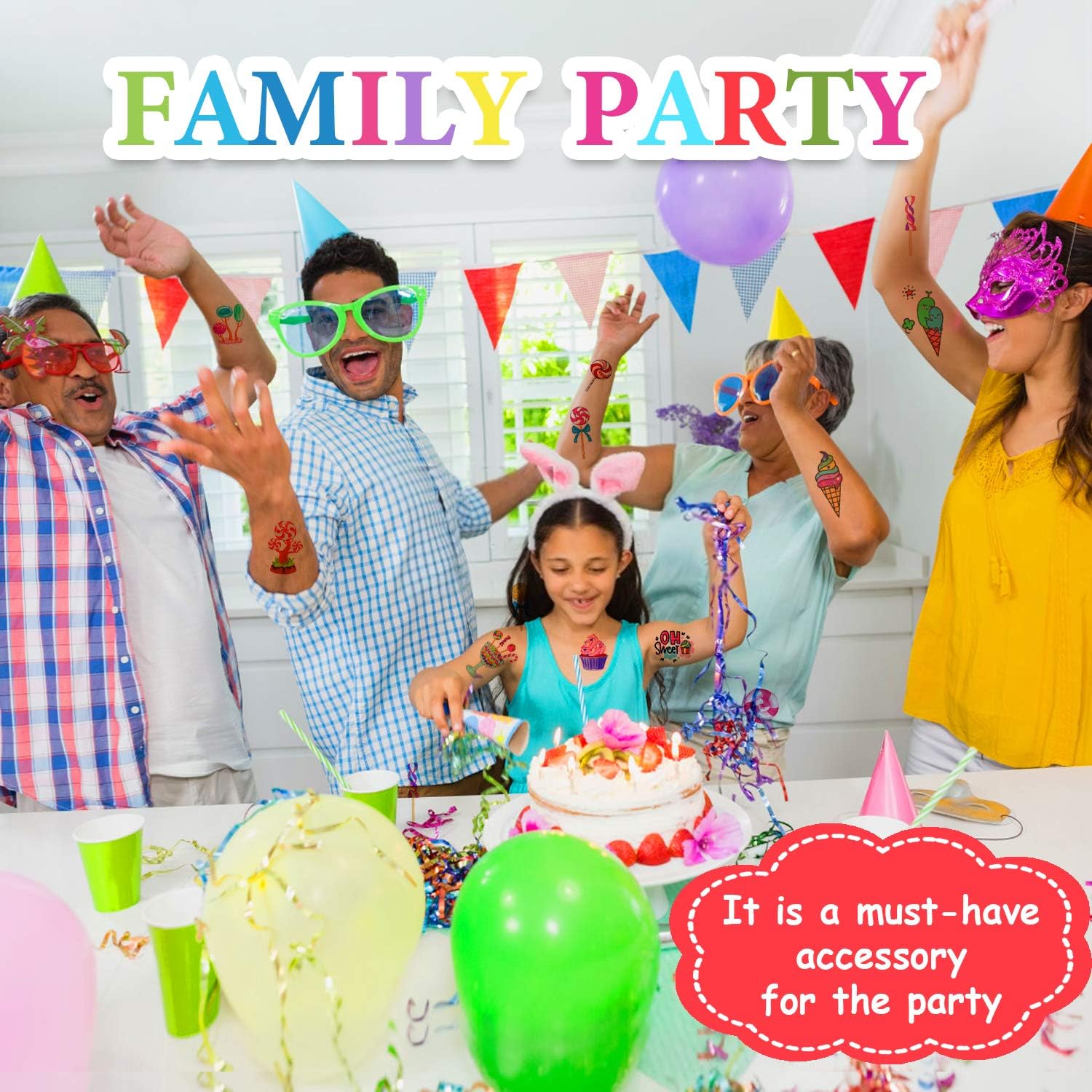 130pcs Kids Temporary Tattoos - Ice Cream & Candy Themed Fake Tattoos for Birthday Parties, Halloween Goodie Bags, Party Favors & Decorations - Perfect for Kids' Events, Classroom Rewards & Summer Camp Activities