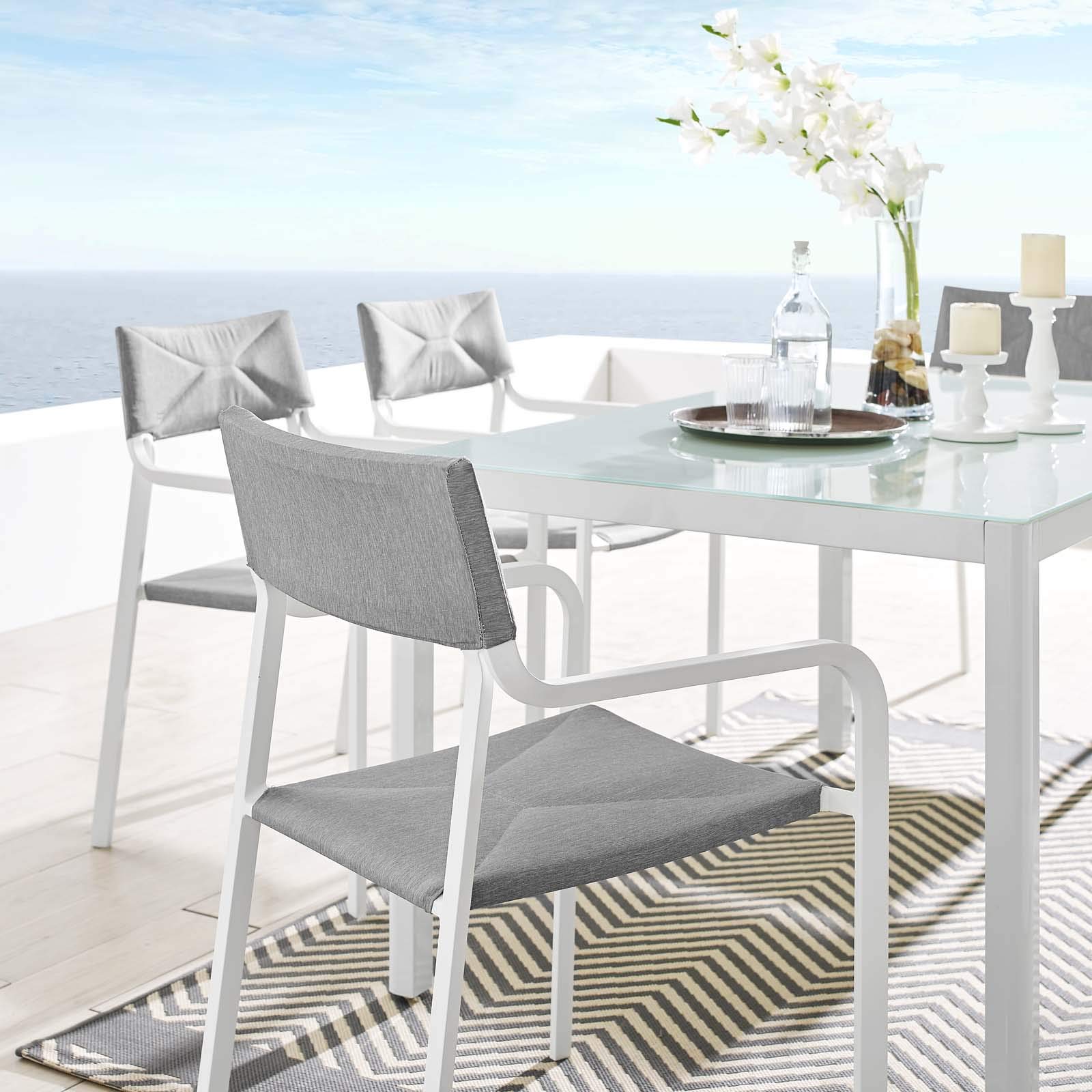 Modern Outdoor Patio Dining Armchair - Waterproof Fabric & Aluminum Frame - White & Gray - Perfect for Garden, Poolside, and Backyard Relaxation