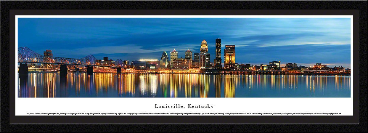 Blakeway Worldwide Panoramic Poster - Louisville Kentucky Skyline at Twilight - Premium Framed Wall Art with Single Mat - Perfect for Home & Office Decor