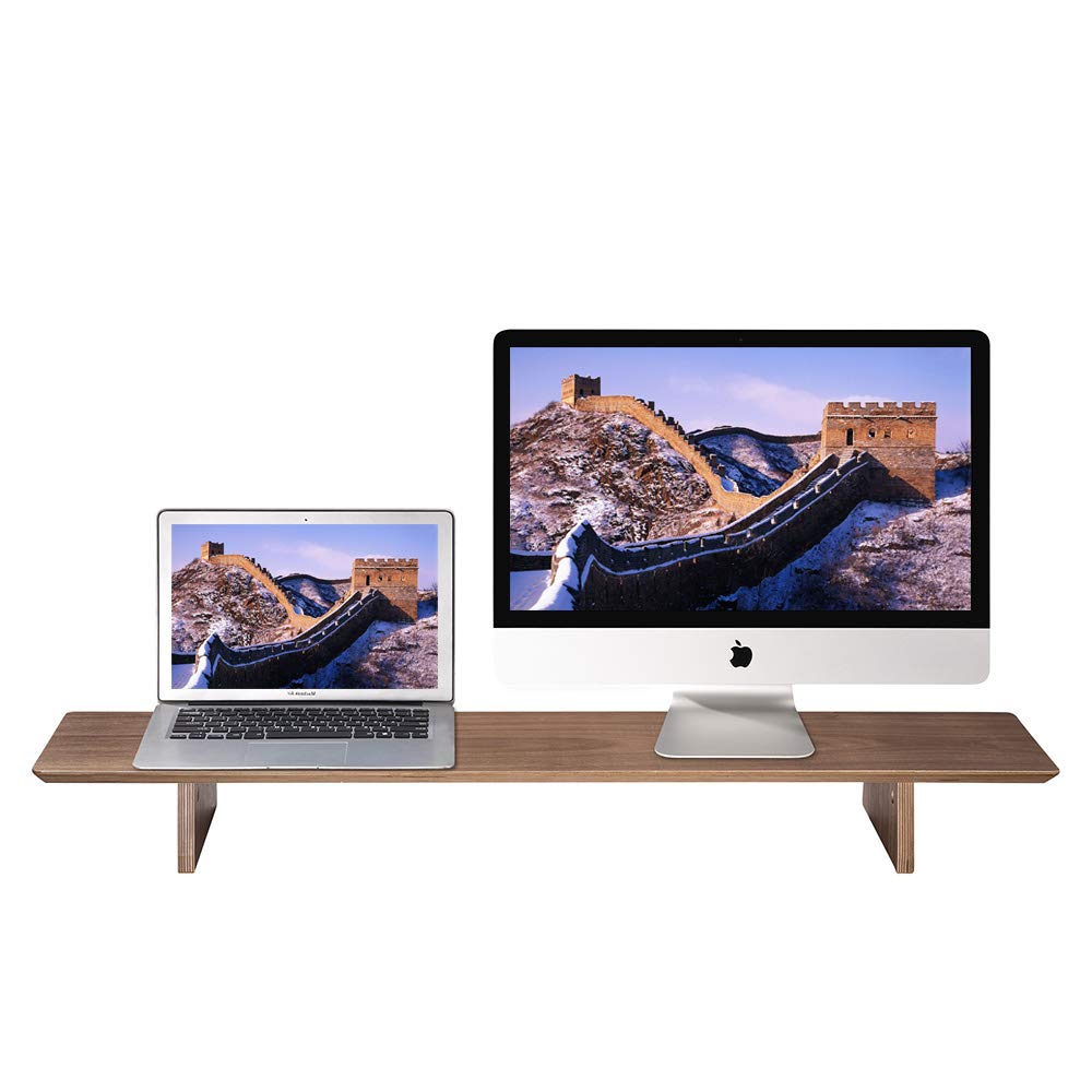 Ergonomic Laptop Stand for Desk - Adjustable Dual Monitor Riser with Ventilation, Sturdy Desktop Organizer for Computer, TV, Printer (Black) - Perfect for Home Office, Gaming Setup & Workspace Organization