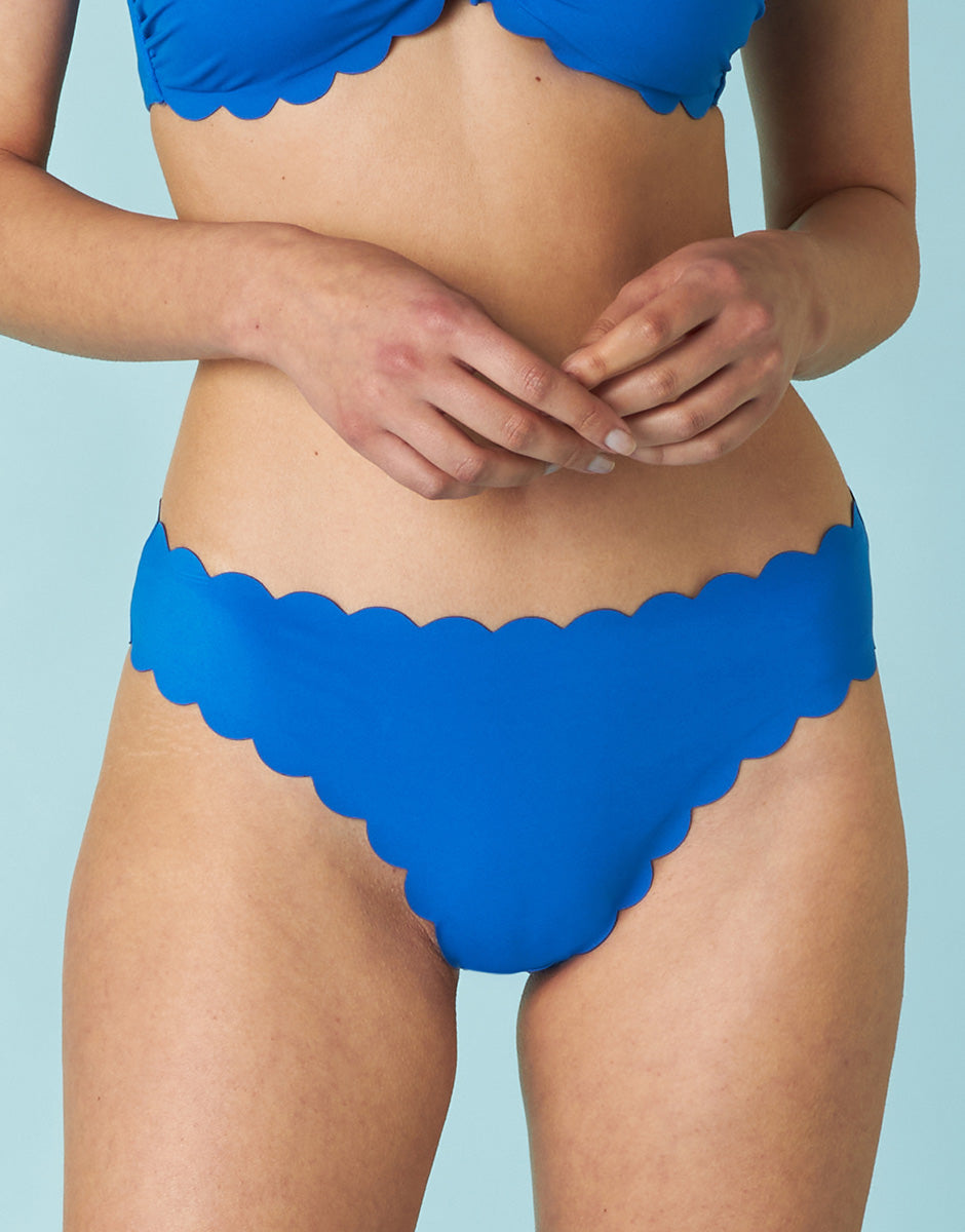 Electric Blue Brazilian Bikini Microfiber Scallop Edge Swimwear - Perfect for Beach Vacations, Pool Parties & Summer Getaways